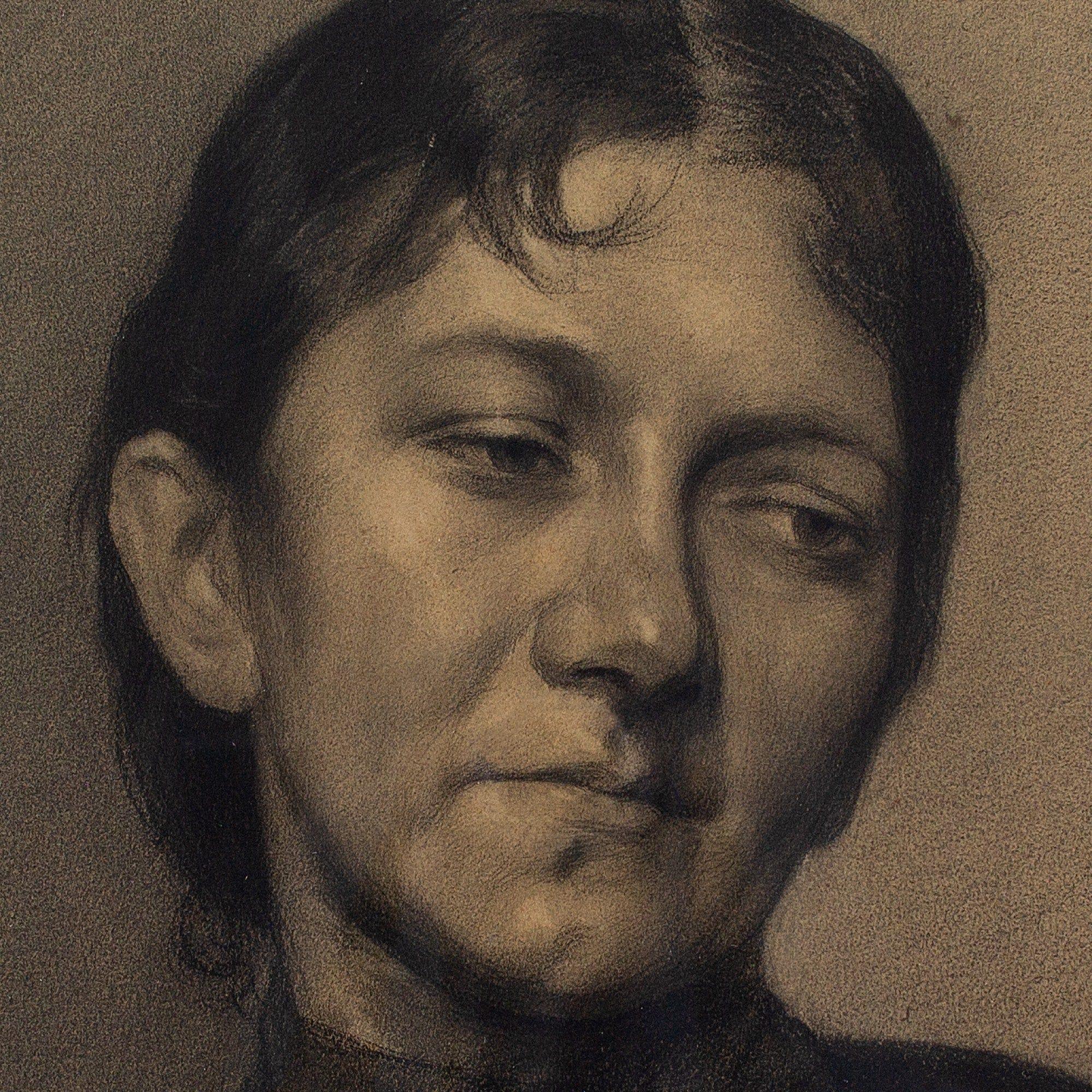 An enigmatic charcoal portrait of a middle-aged lady attributed to German artist Julius Mante (1841-1907). The artist has captured an expression that's deliberately tricky to decipher. What do you see? Strength? Shyness? Regret?

It's plausible that