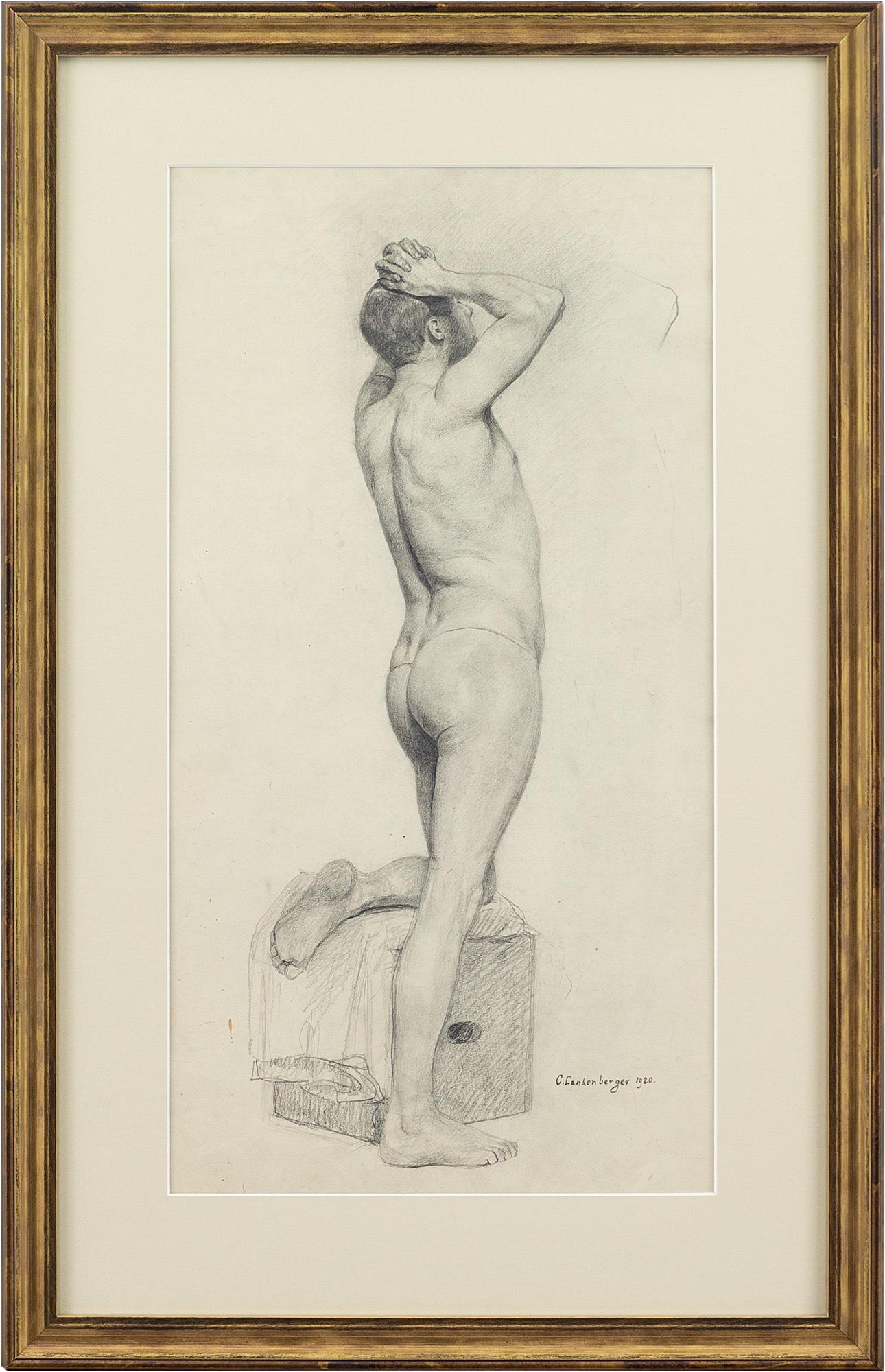 Christian Landenburger Portrait - Christian Landenberger, Nude Study Of A Man, Drawing