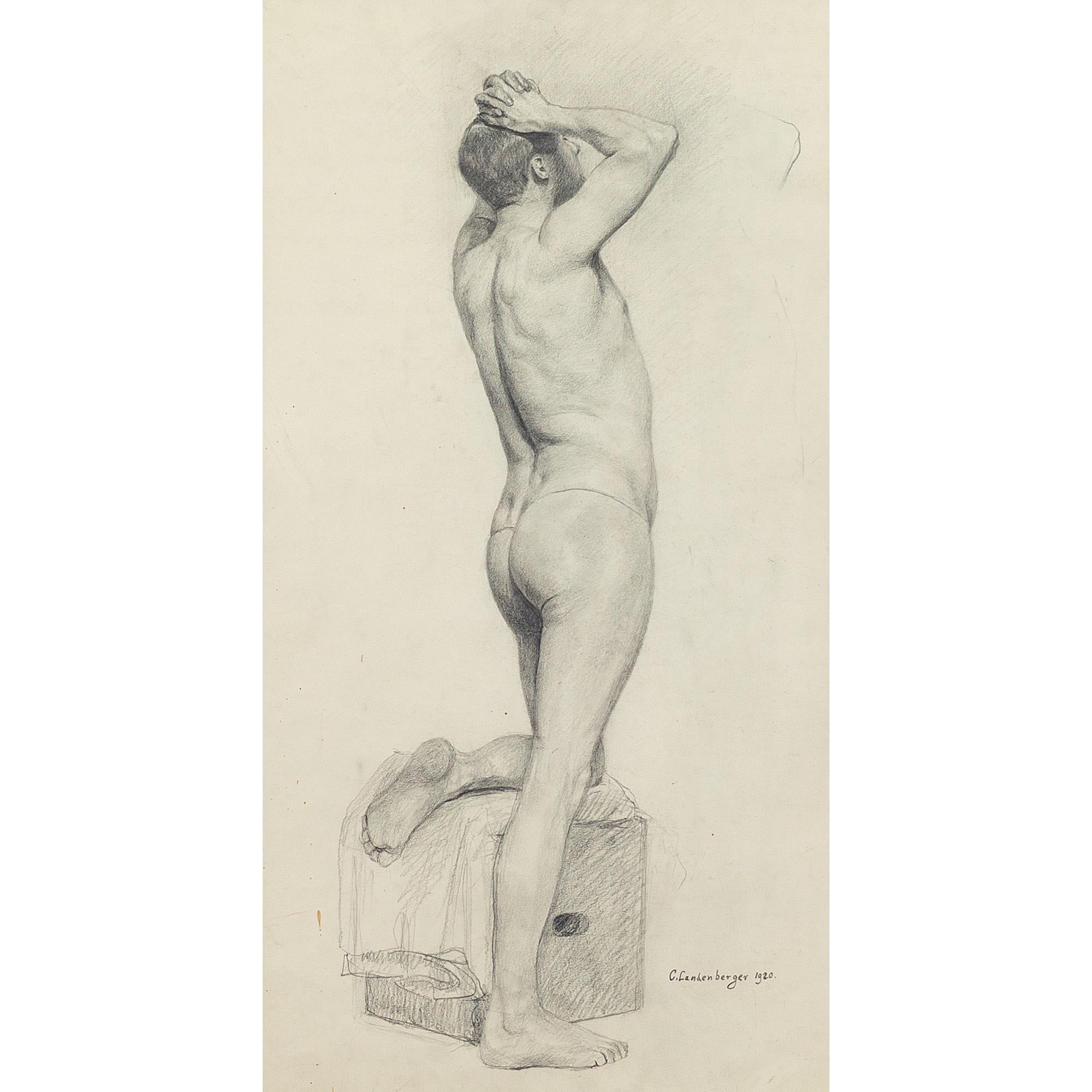 Christian Landenberger, Nude Study Of A Man, Drawing - Art by Christian Landenburger