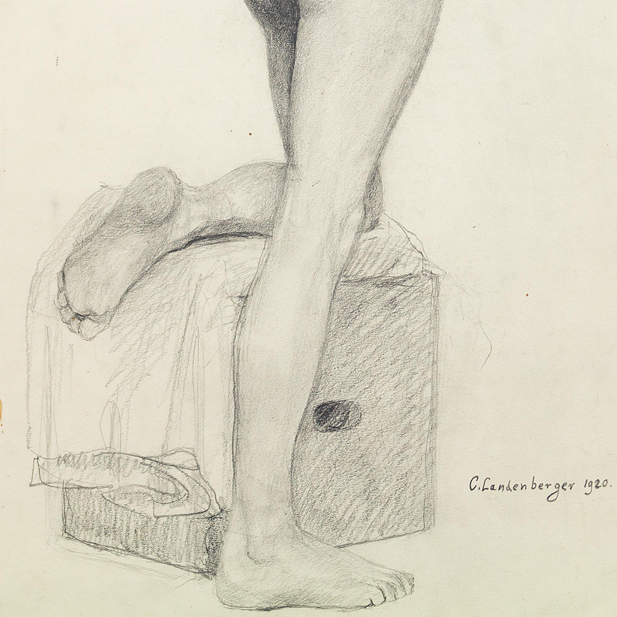 Christian Landenberger, Nude Study Of A Man, Drawing 1