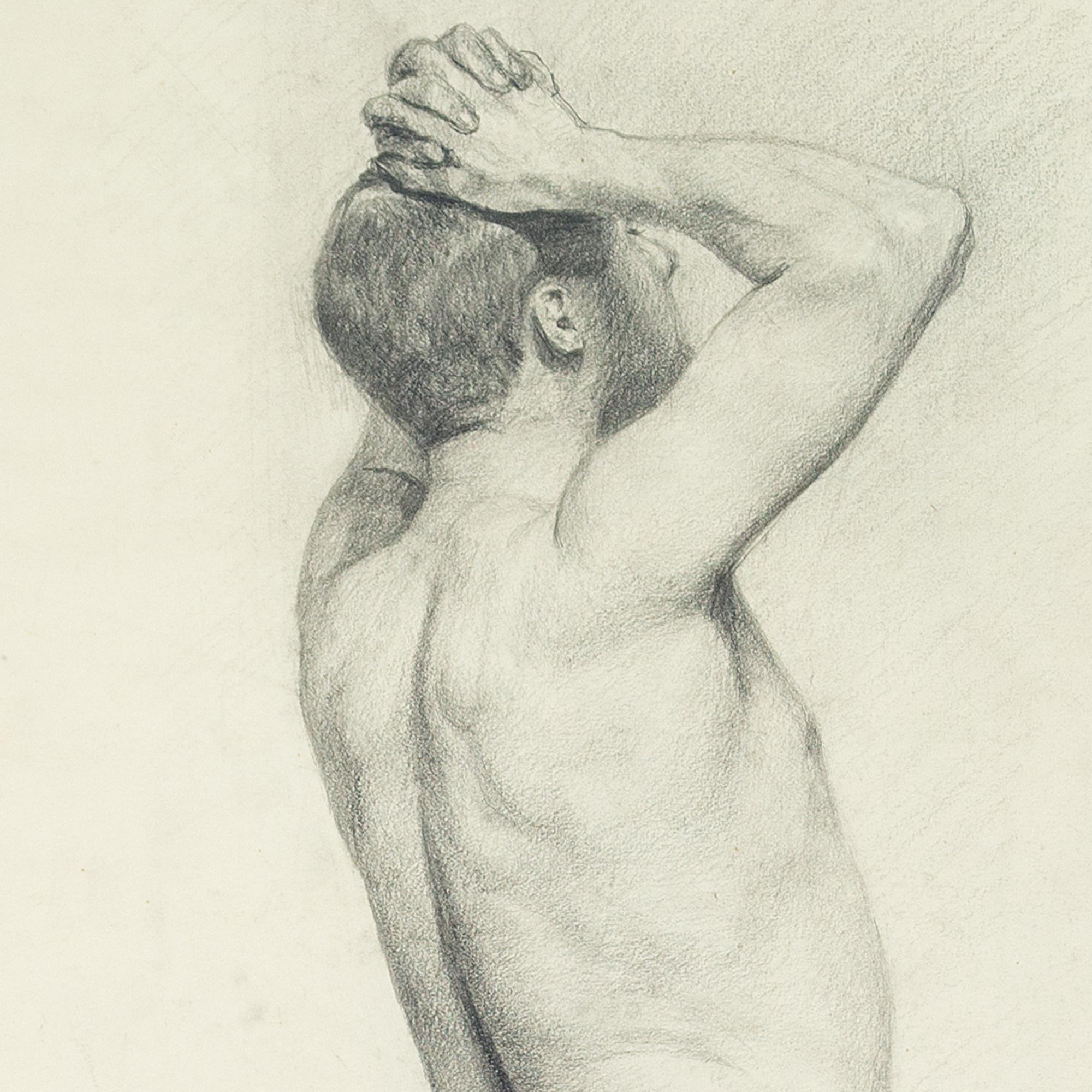 Christian Landenberger, Nude Study Of A Man, Drawing - Academic Art by Christian Landenburger