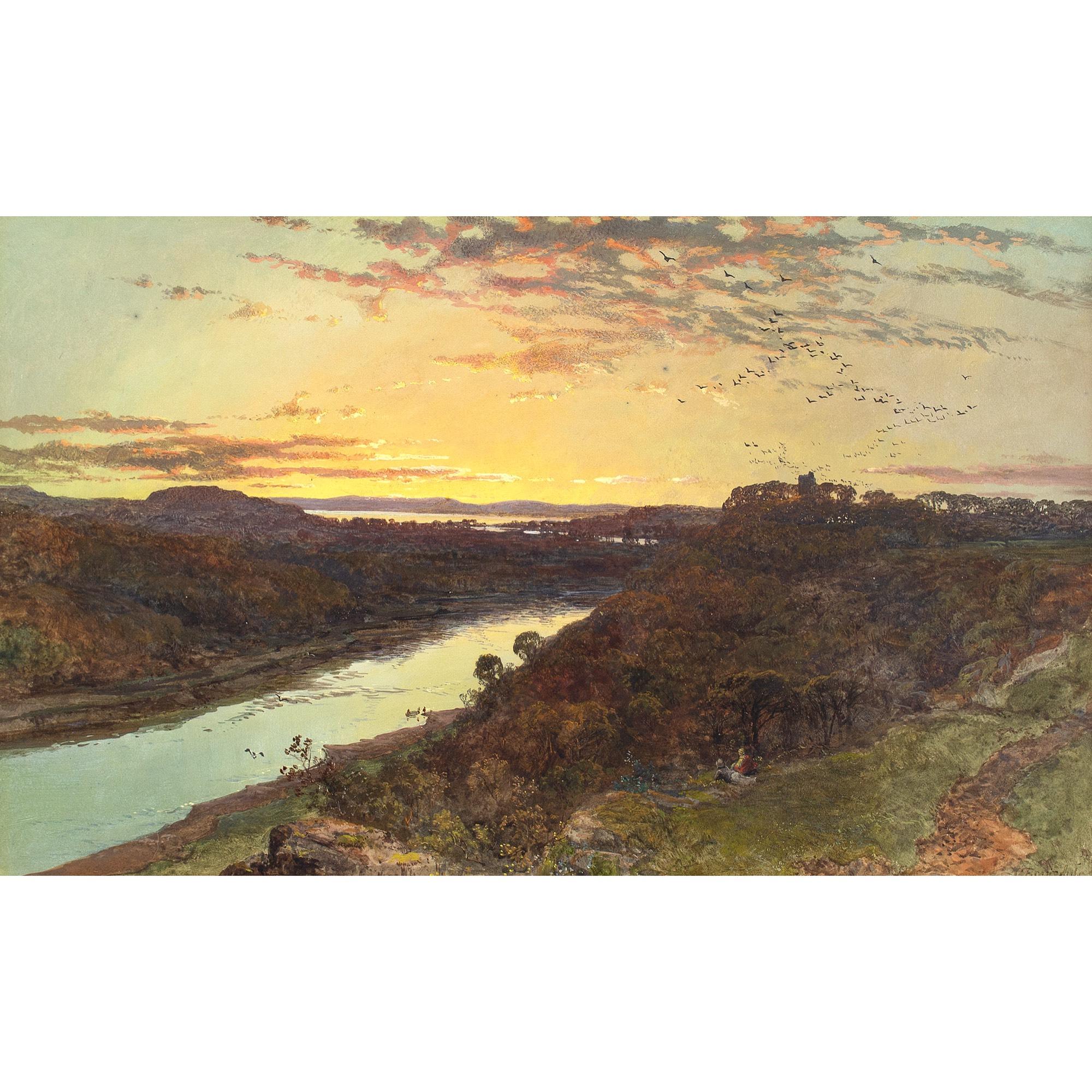 Charles Branwhite, River Landscape With Sunset, Watercolour - Art by CHARLES BRANWHITE
