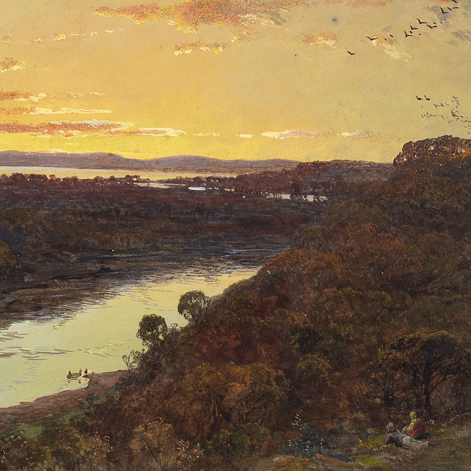 Charles Branwhite, River Landscape With Sunset, Watercolour For Sale 2