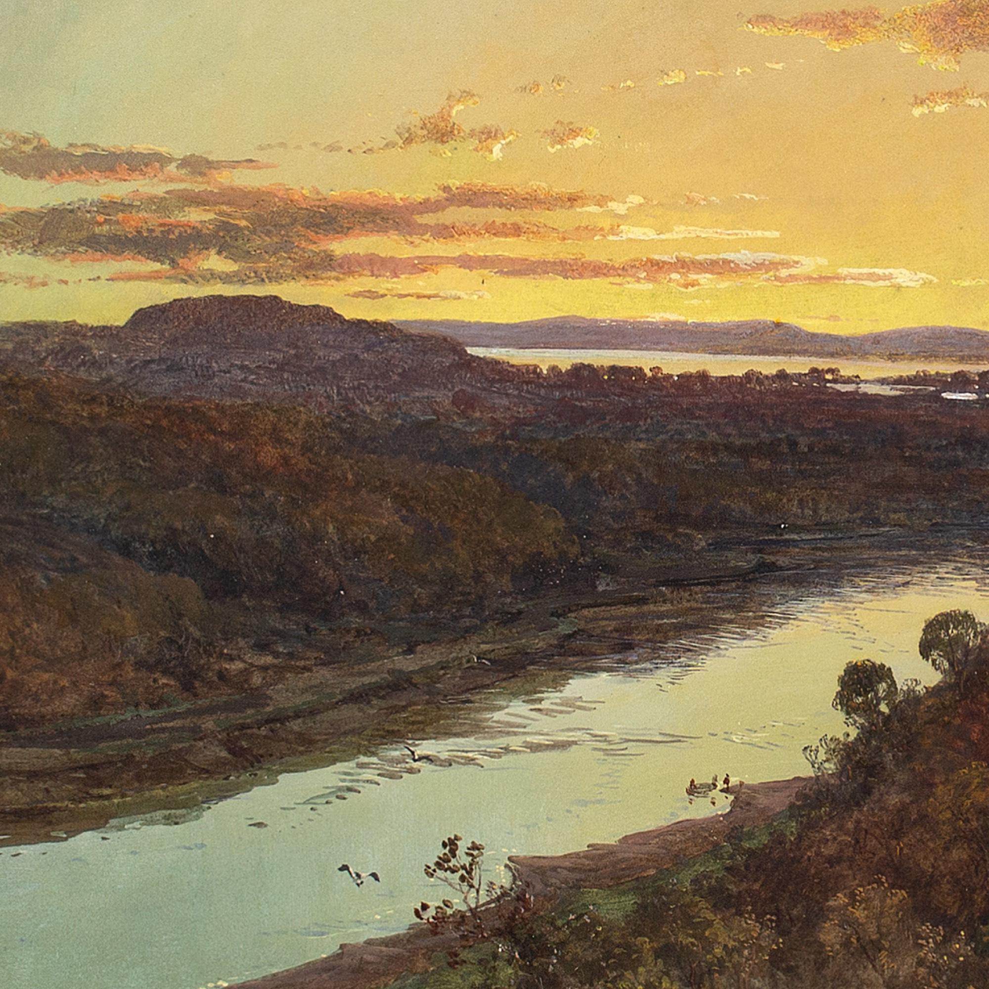 Charles Branwhite, River Landscape With Sunset, Watercolour For Sale 1