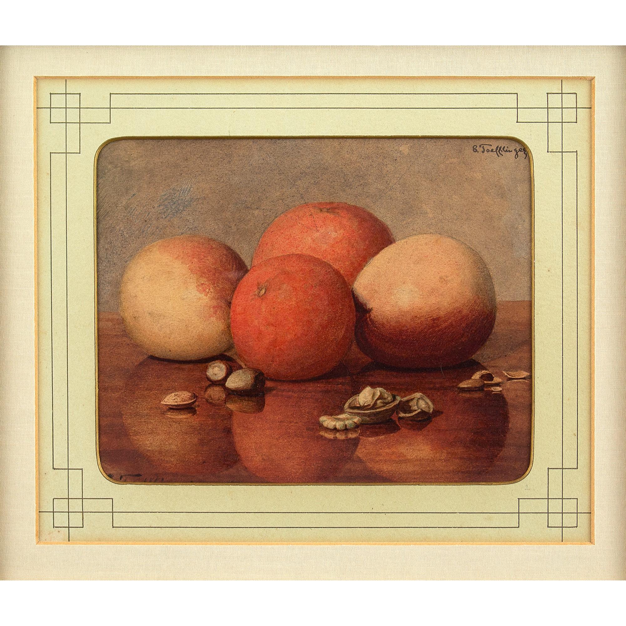 Erich Taefflinger, Still Life With Oranges, Apples & Nuts, Watercolour - Art by W Erich Taefflinger