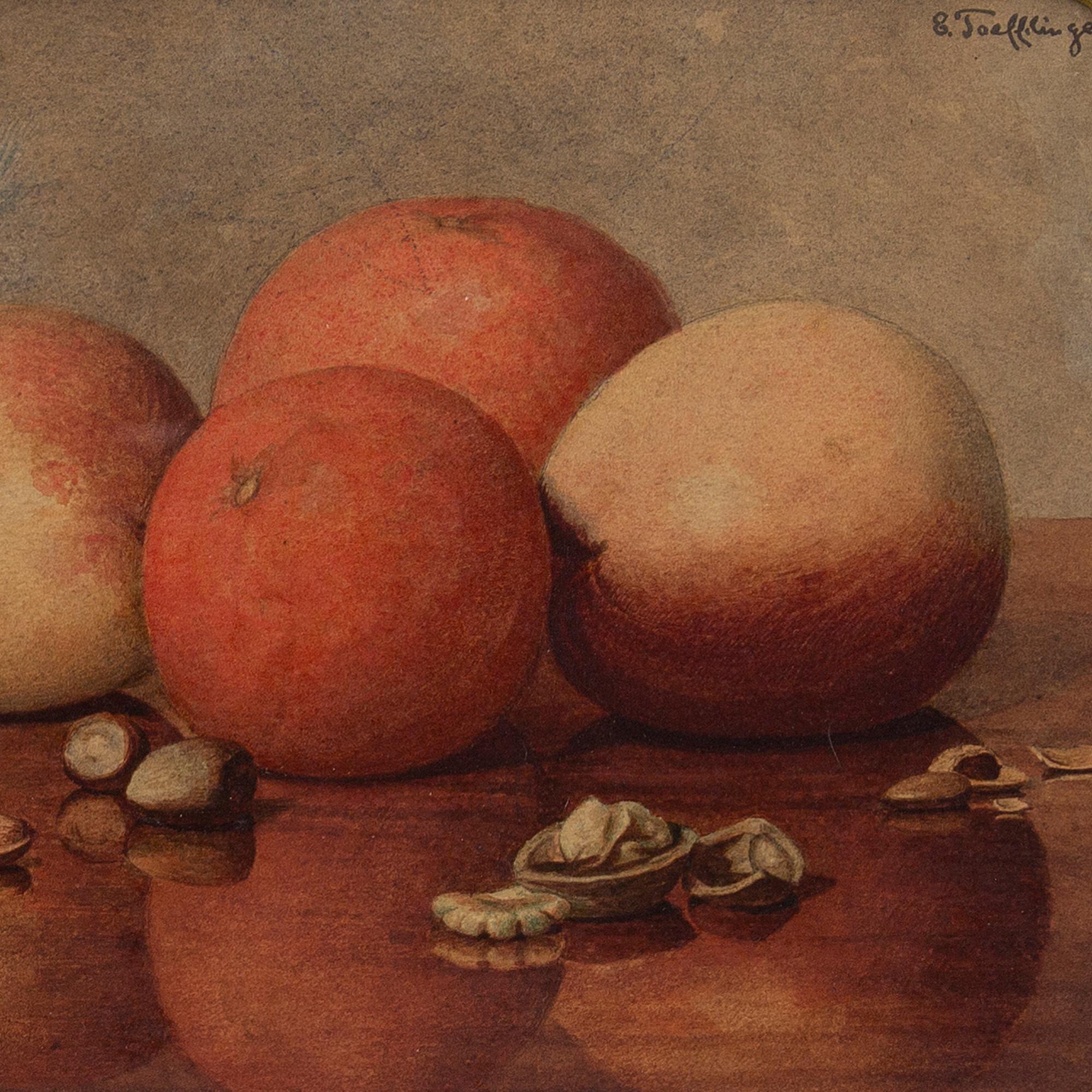 Erich Taefflinger, Still Life With Oranges, Apples & Nuts, Watercolour - Academic Art by W Erich Taefflinger