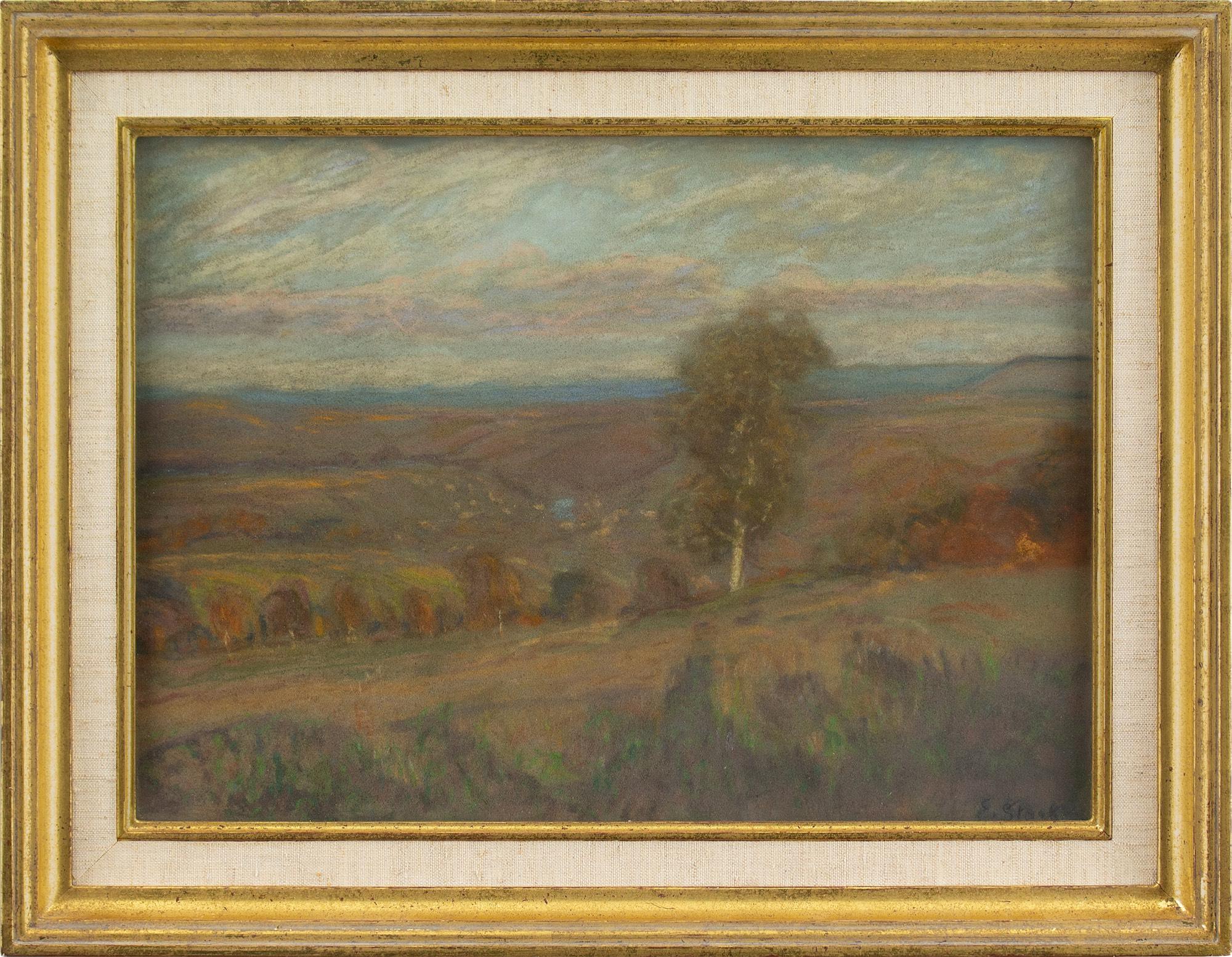 Ce pastel évocateur du début du XXe siècle de l'artiste allemand Erwin Starker (1872-1938) capture une vue vallonnée dans la vallée du Neckar, près de Stuttgart. Une impressionnante palette de couleurs ondule sur les collines automnales et se