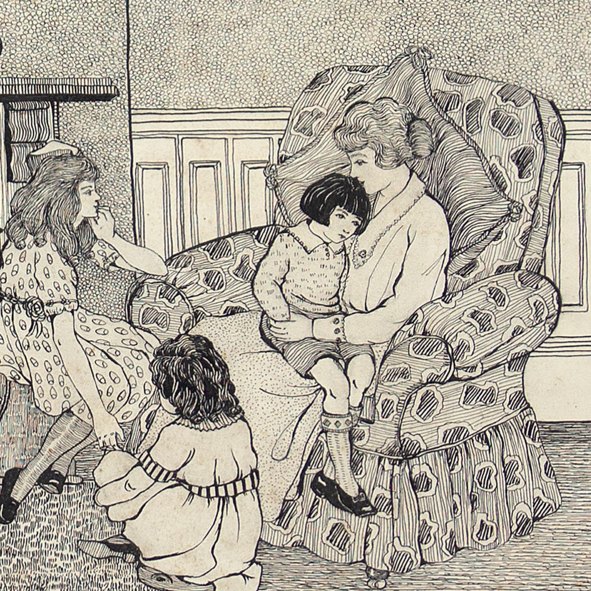Phyllis Mary Antrobus, Lounge Interior With Family, Drawing For Sale 6