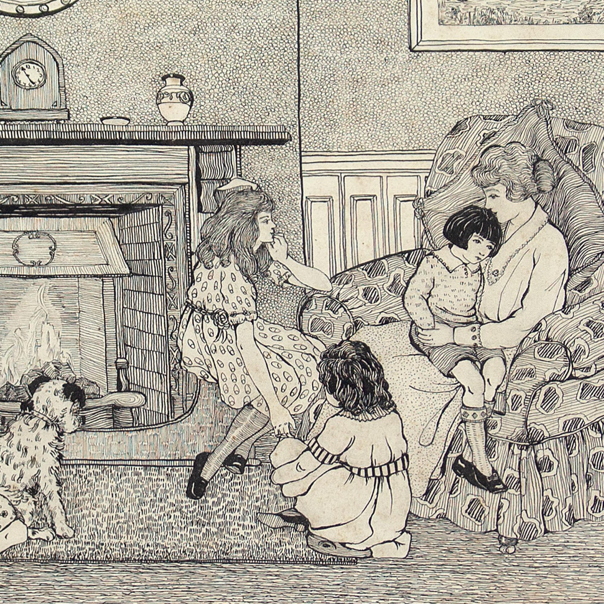 Phyllis Mary Antrobus, Lounge Interior With Family, Drawing For Sale 5
