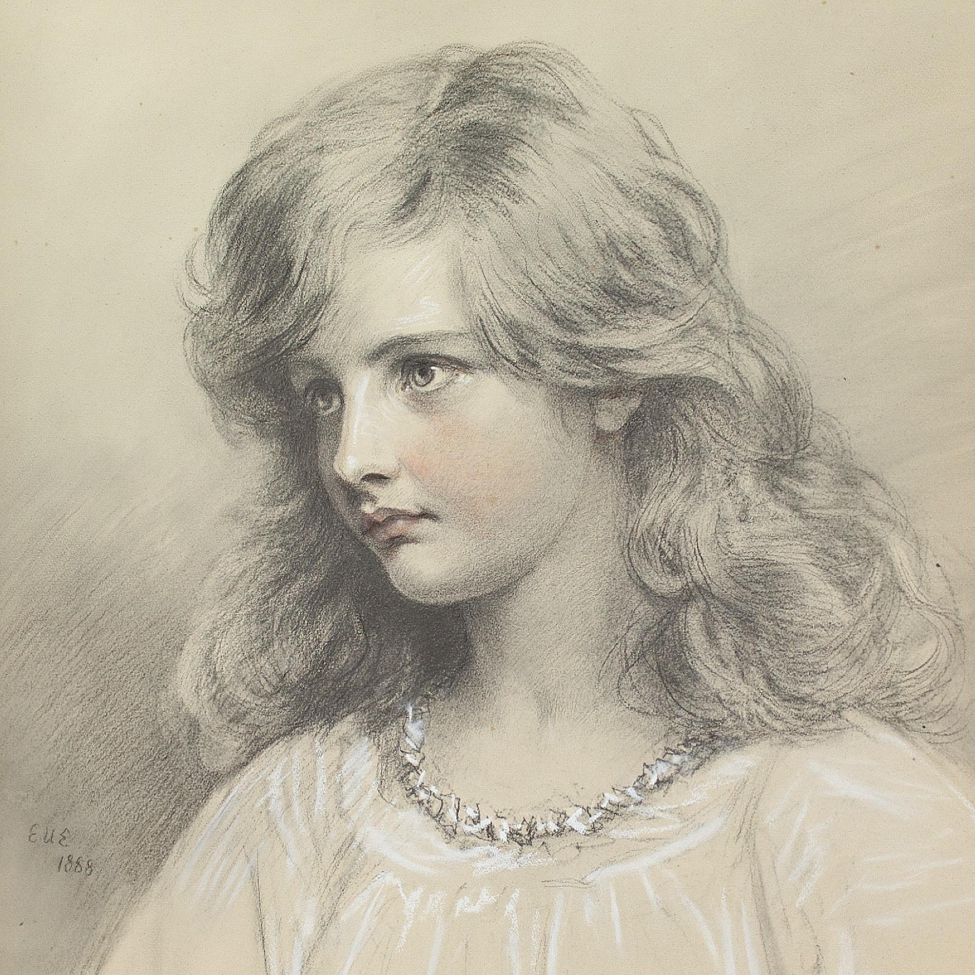 This charming late 19th-century portrait by British artist Eden Upton Eddis (1812-1901) depicts a young Muriel Paget Bowman (c.1876-1928), the daughter of Sir William Paget Bowman, a barrister, and Lady Emily Bowman (née Swabey).

Eden Upton Eddis