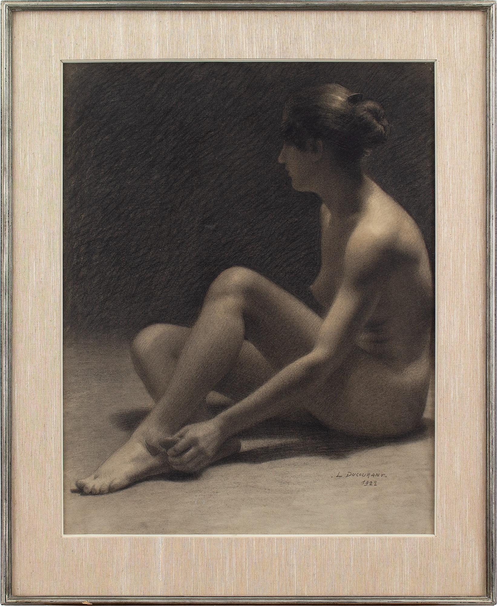 This early 20th-century charcoal drawing by L Ducourant depicts a seated nude in profile. It’s exquisitely rendered with keen attention to the effects of the light.

Every now and then, we discover a piece by an unknown artist that carries such an