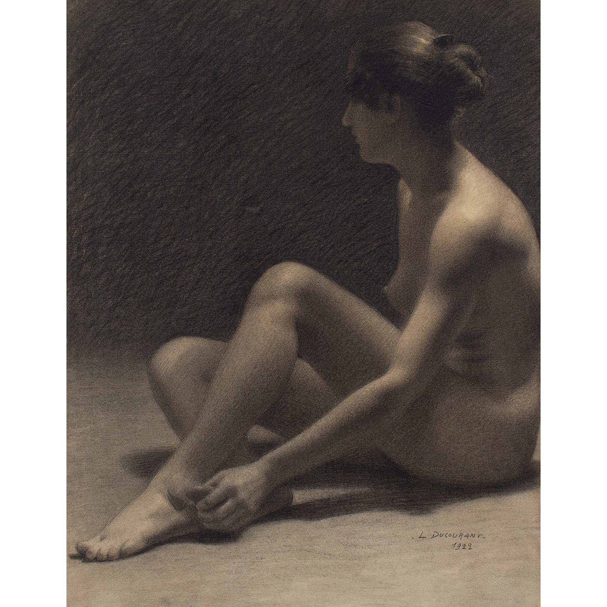 L Ducourant, Nude, Academic Study, Drawing 1