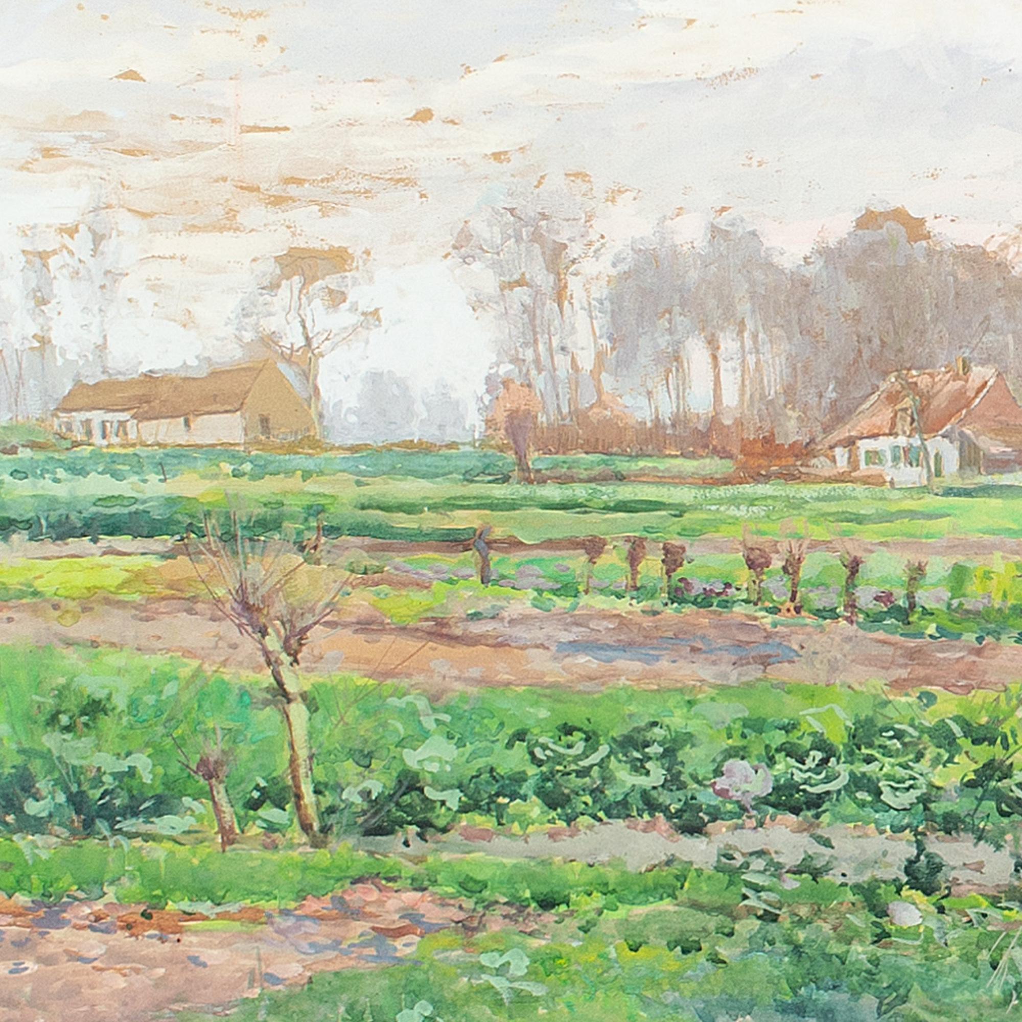 Victor Wagemaekers, Open View With Country Dwellings, Watercolour For Sale 2