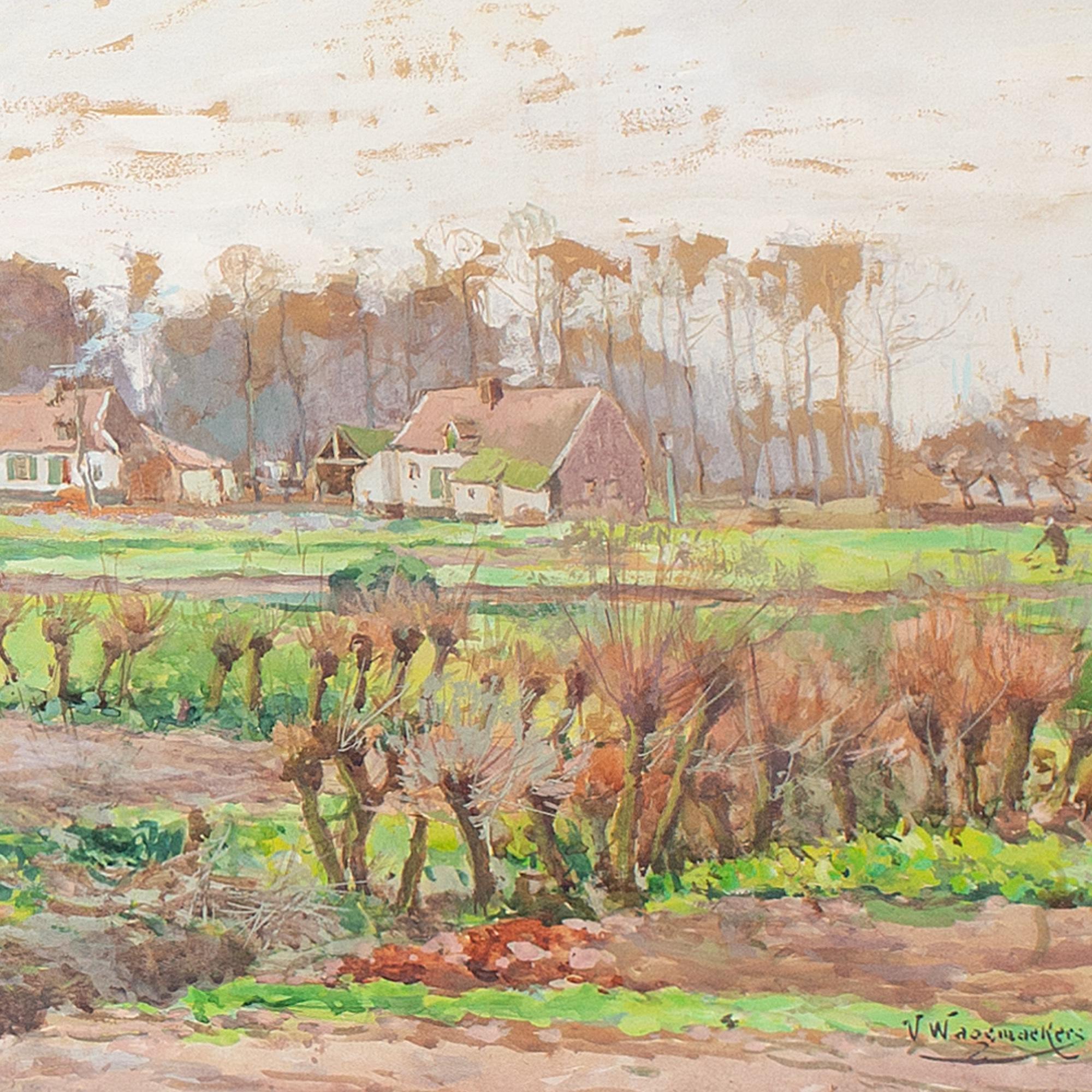 Victor Wagemaekers, Open View With Country Dwellings, Watercolour For Sale 4
