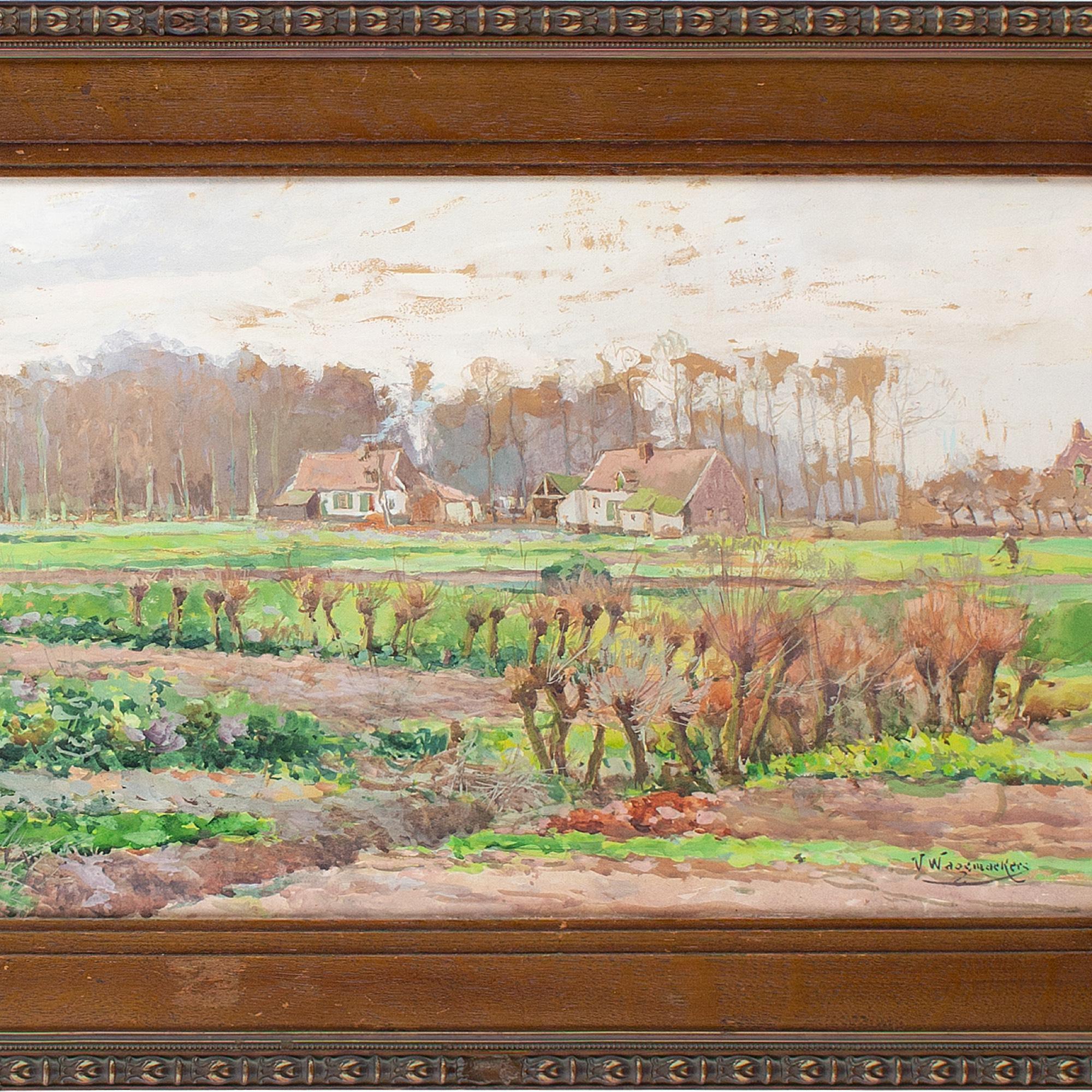 Victor Wagemaekers, Open View With Country Dwellings, Watercolour For Sale 1