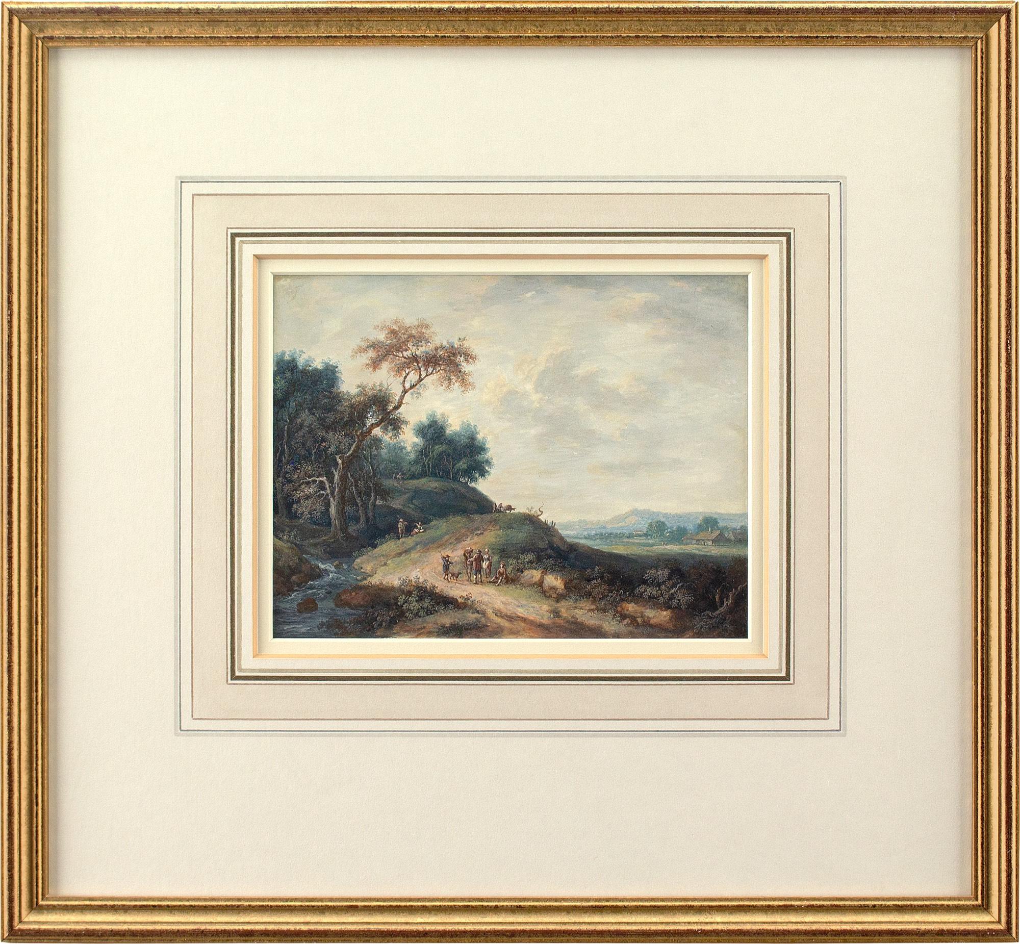 Cette gouache de la fin du XVIIIe siècle de l'artiste britannique John-Richard RA (1731-1810) représente un paysage pittoresque avec un chemin, des personnages et des chalets éloignés.

Plongé dans l'effervescence de la scène théâtrale londonienne
