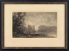 Frank Charles Peyraud River Landscape With Boatmen, Drawing
