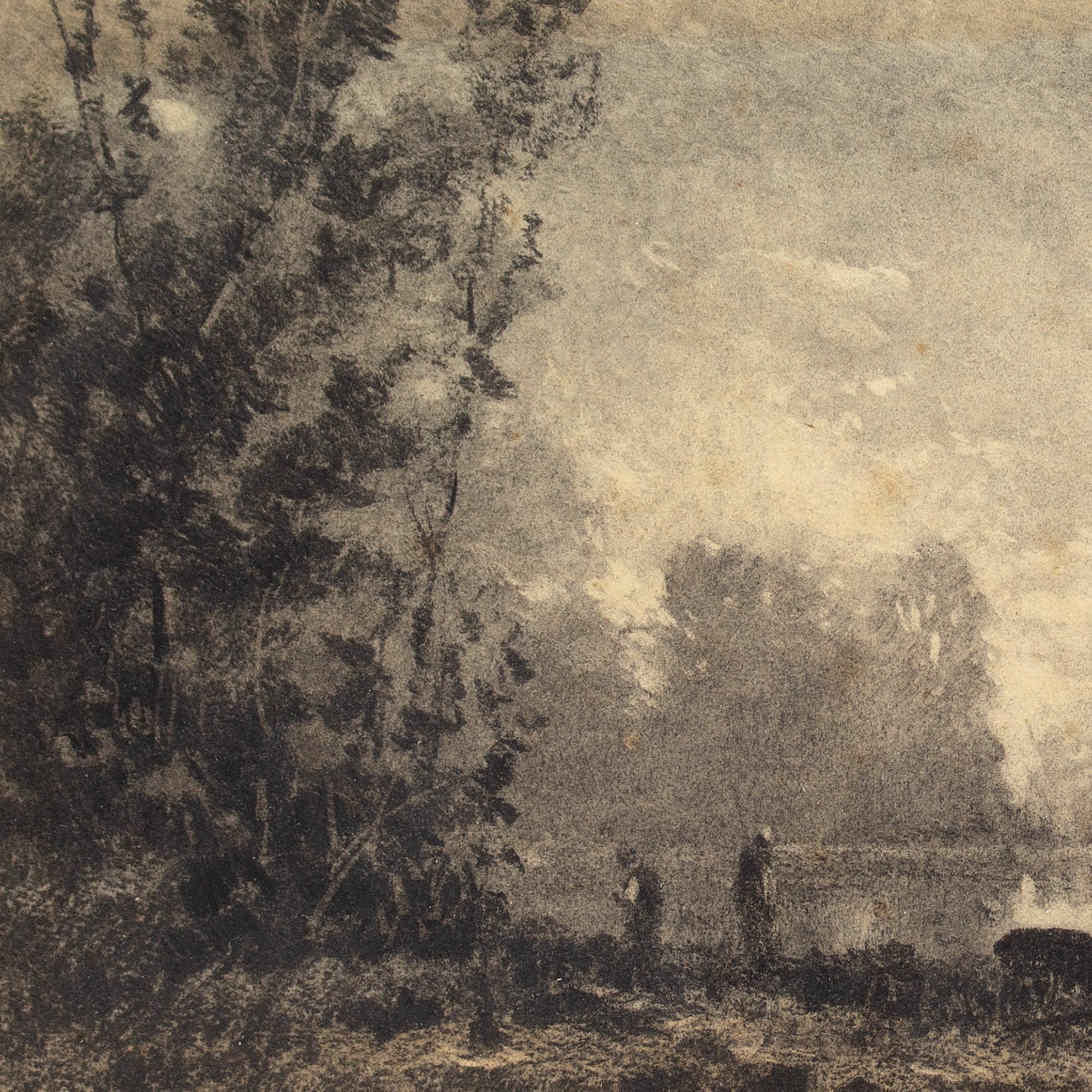Frank Charles Peyraud River Landscape With Boatmen, Drawing For Sale 2