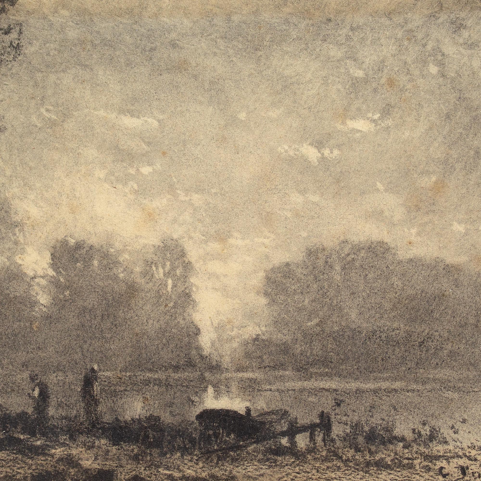 Frank Charles Peyraud River Landscape With Boatmen, Drawing For Sale 3