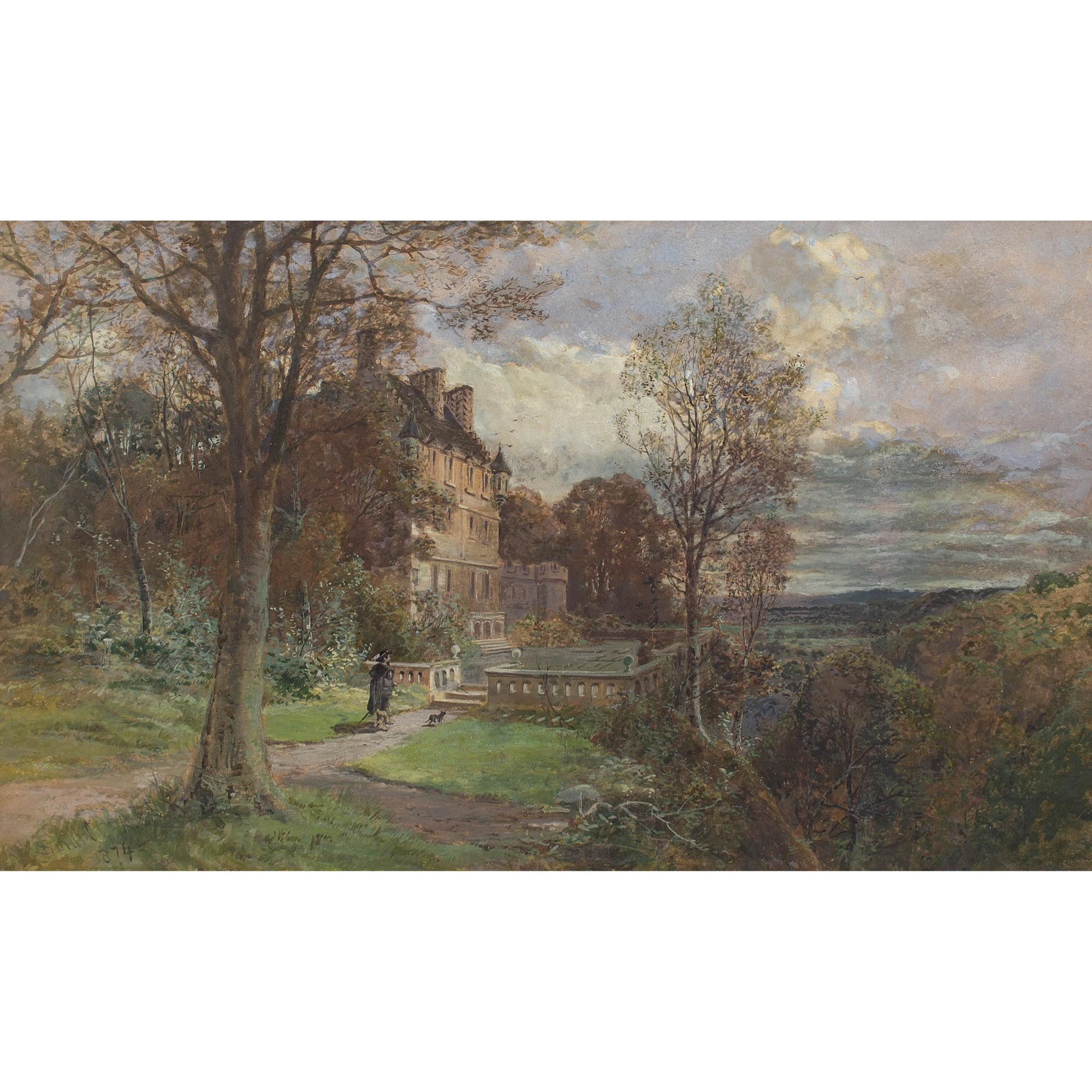 John Smart RSA RSW, The Grounds Of A Scottish Baronial Mansion, Watercolour For Sale 1