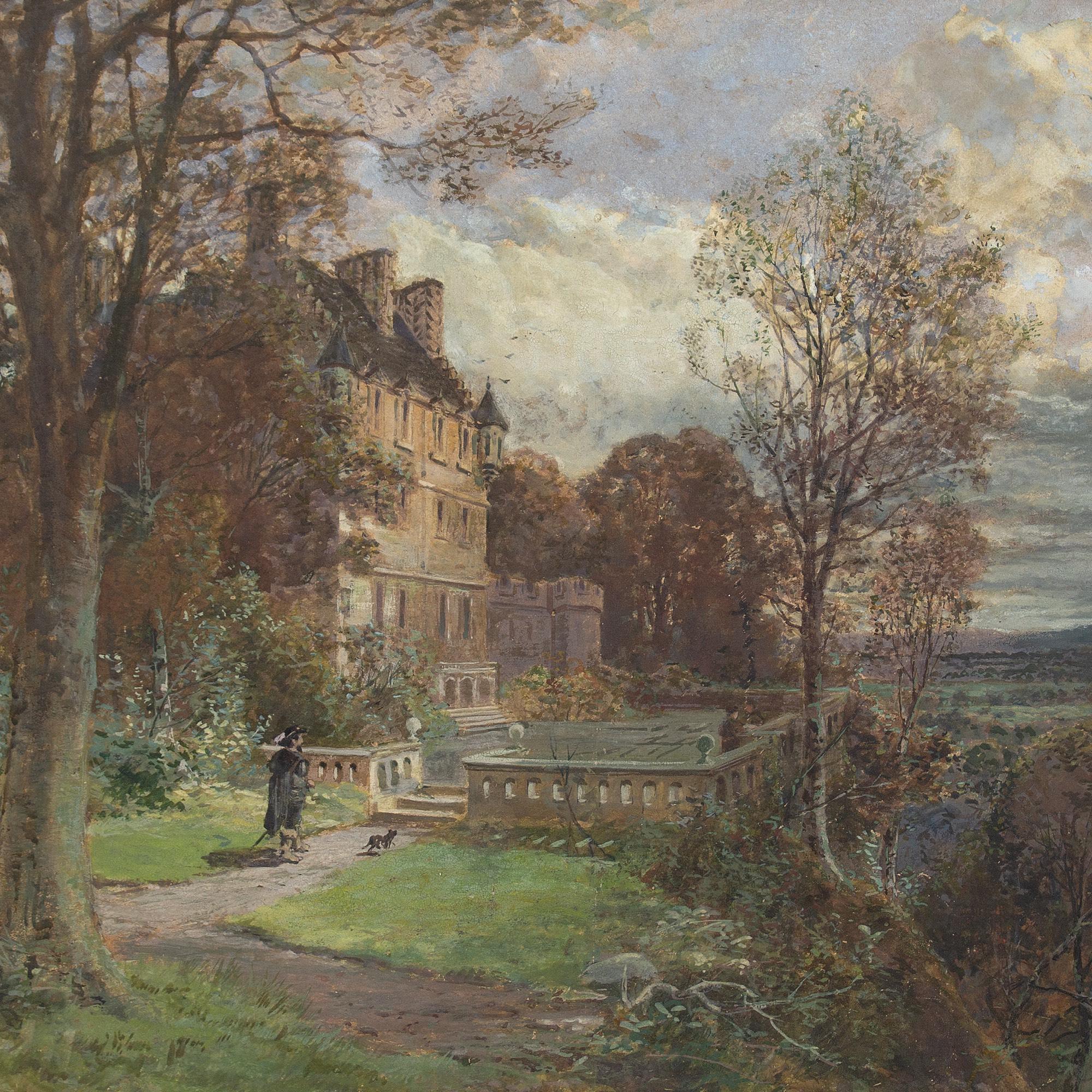 John Smart RSA RSW, The Grounds Of A Scottish Baronial Mansion, Watercolour For Sale 4