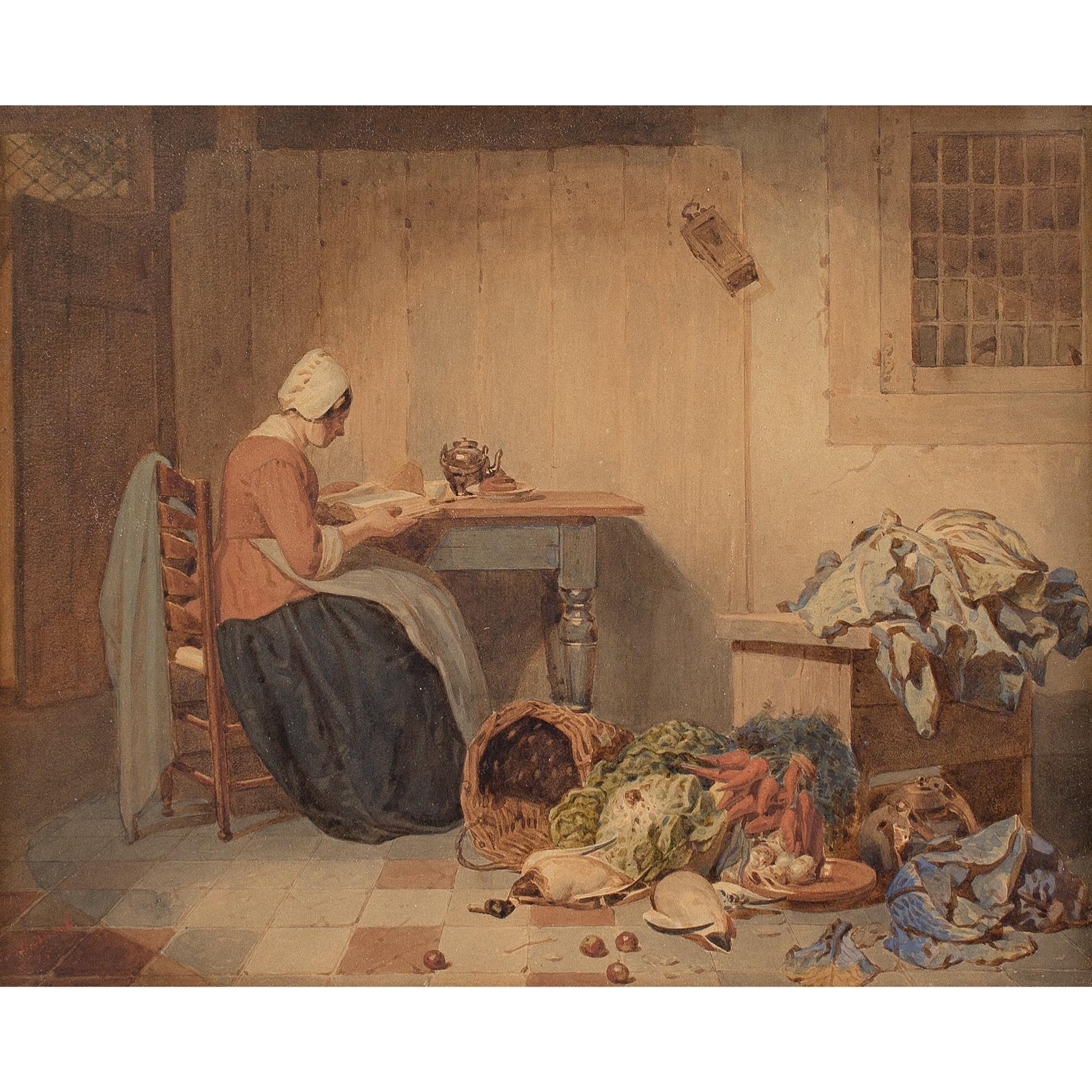 Johannes Engel Masurel, The Kitchen Princess, Antique Watercolour 1