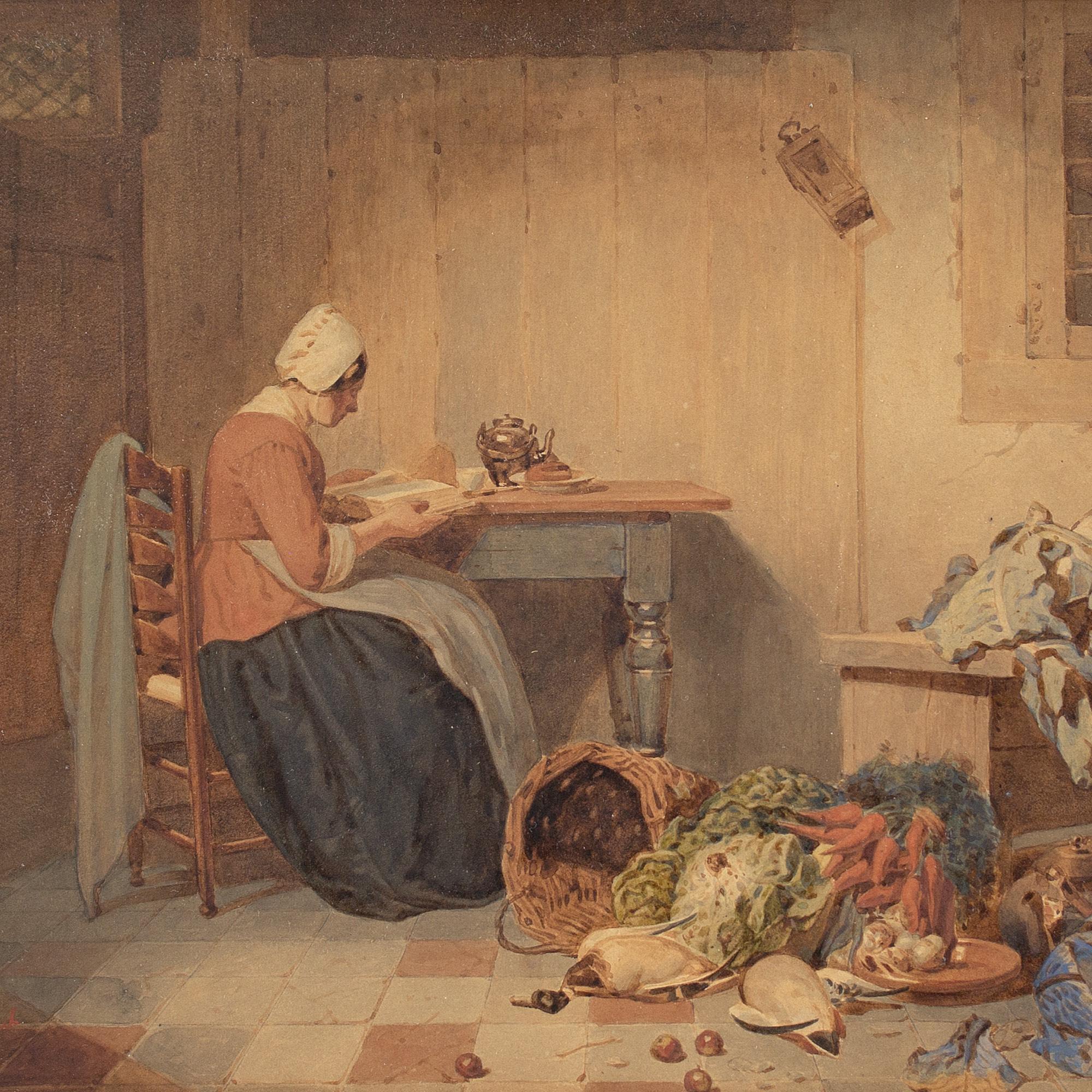 Johannes Engel Masurel, The Kitchen Princess, Antique Watercolour 4