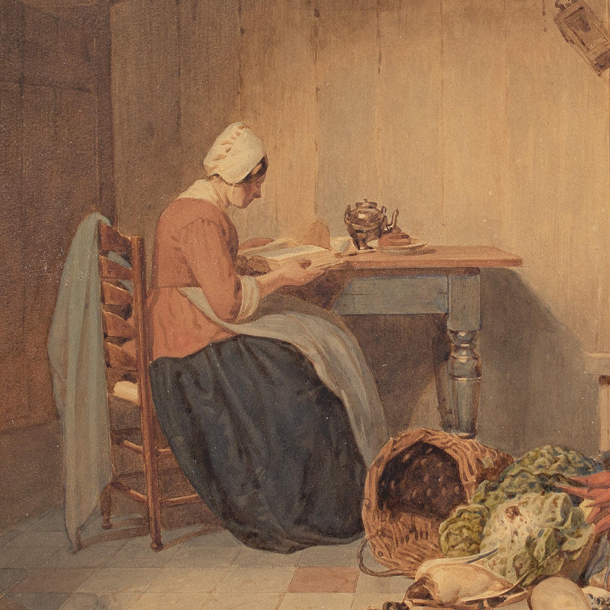 Johannes Engel Masurel, The Kitchen Princess, Antique Watercolour 6