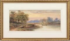 19th-Century English School, River Landscape With Sail Barge, Watercolour