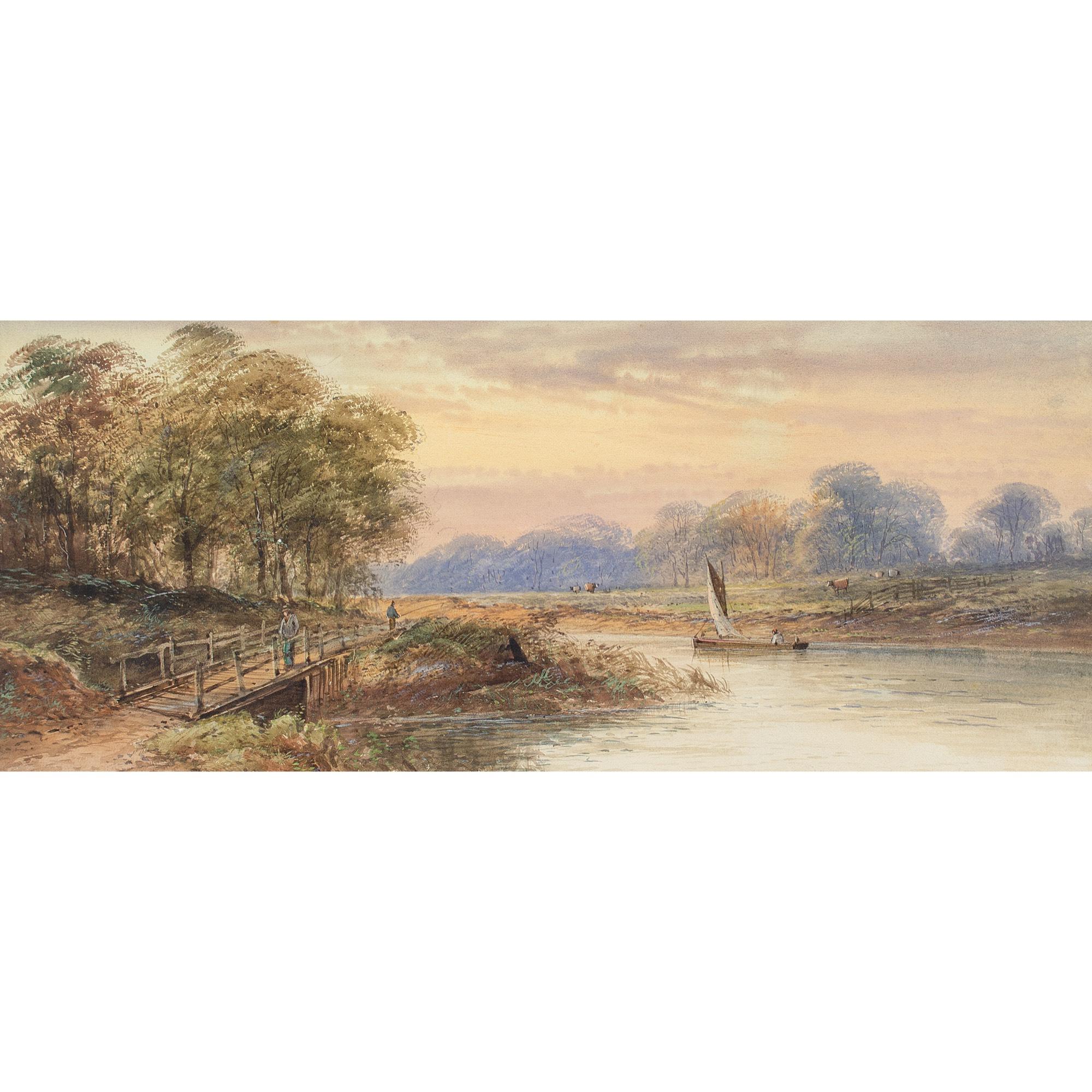 19th-Century English School, River Landscape With Sail Barge, Watercolour - Art by Unknown