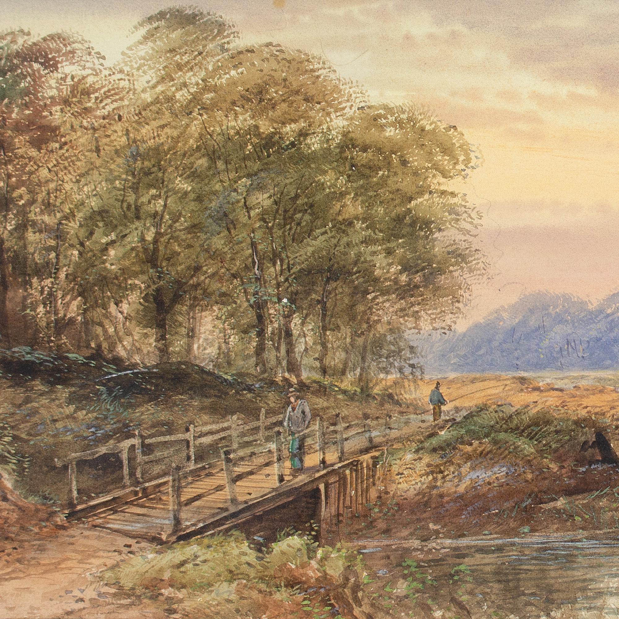 19th-Century English School, River Landscape With Sail Barge, Watercolour 2