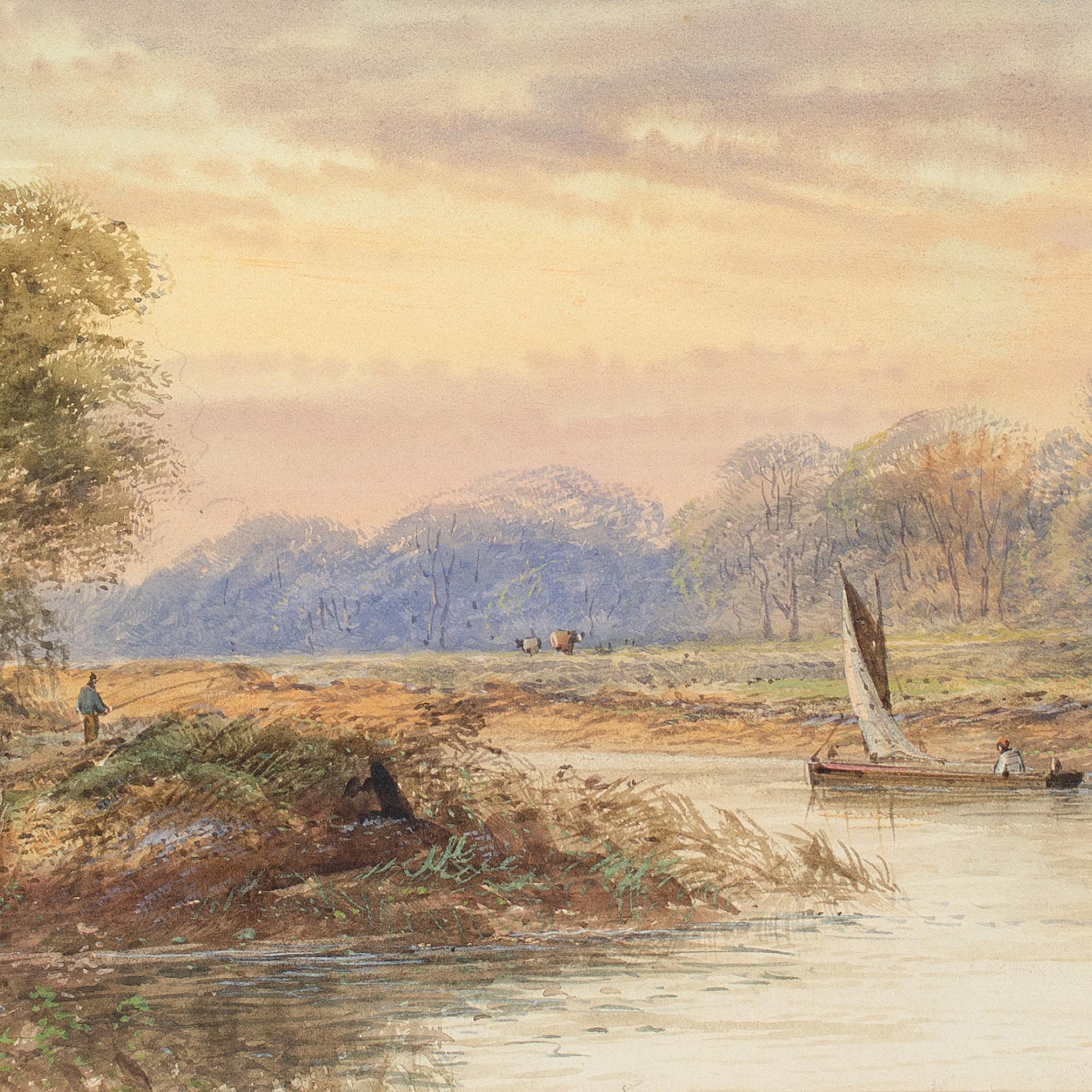 19th-Century English School, River Landscape With Sail Barge, Watercolour 3