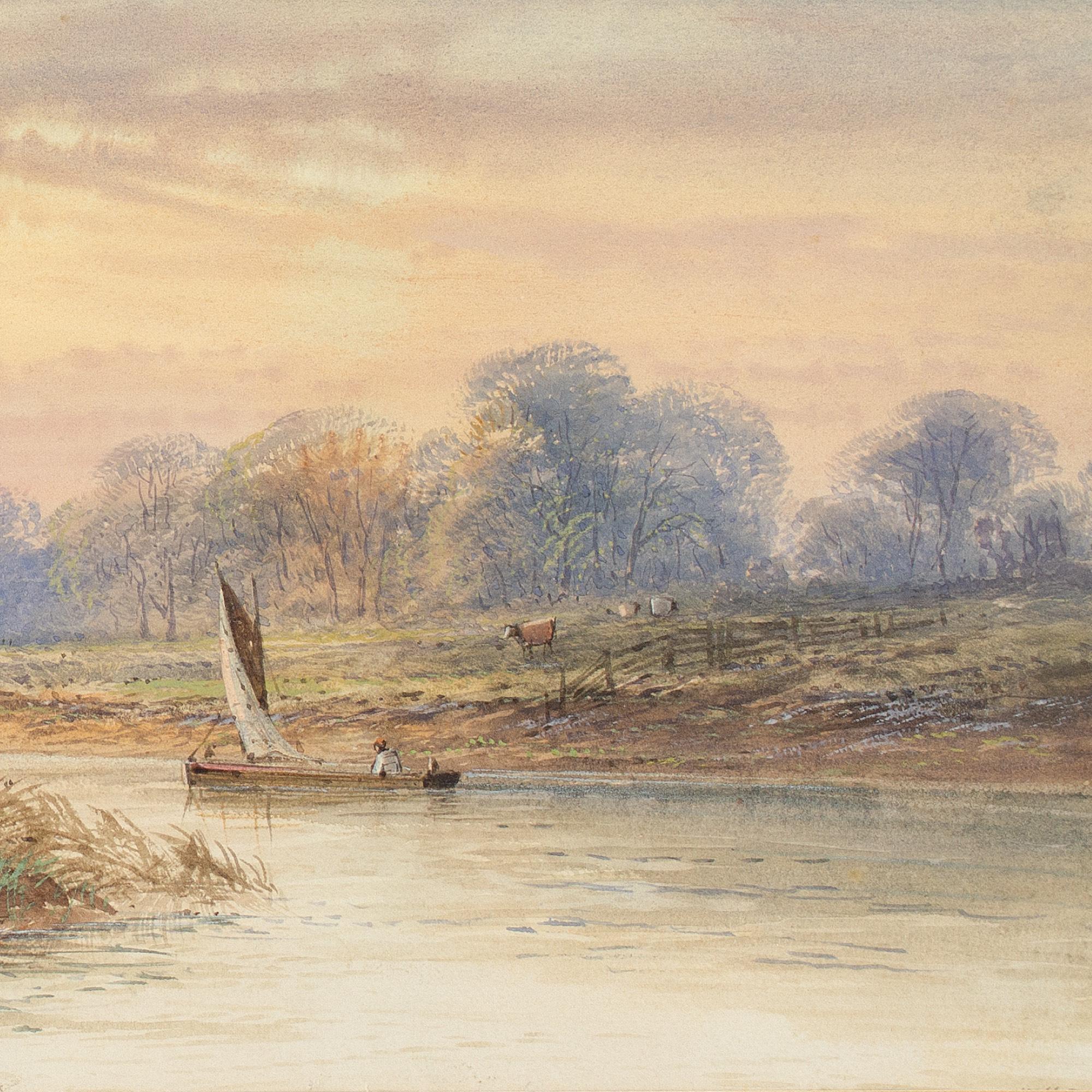 19th-Century English School, River Landscape With Sail Barge, Watercolour 4