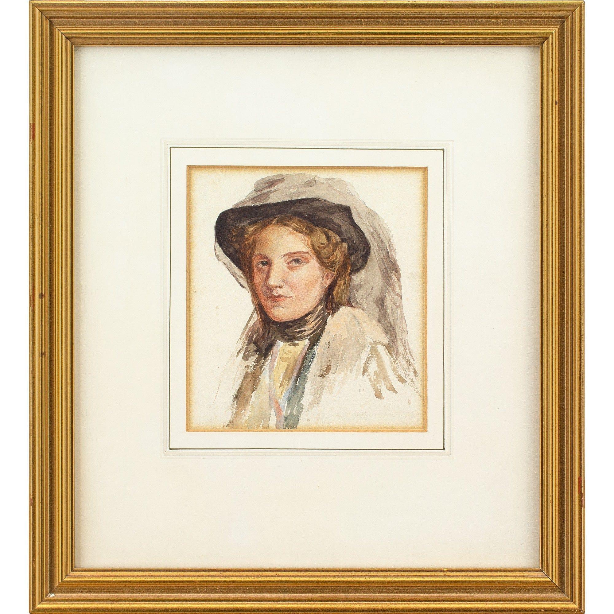 Fin du XIXe siècle École britannique, étude de portrait d'une femme, aquarelle