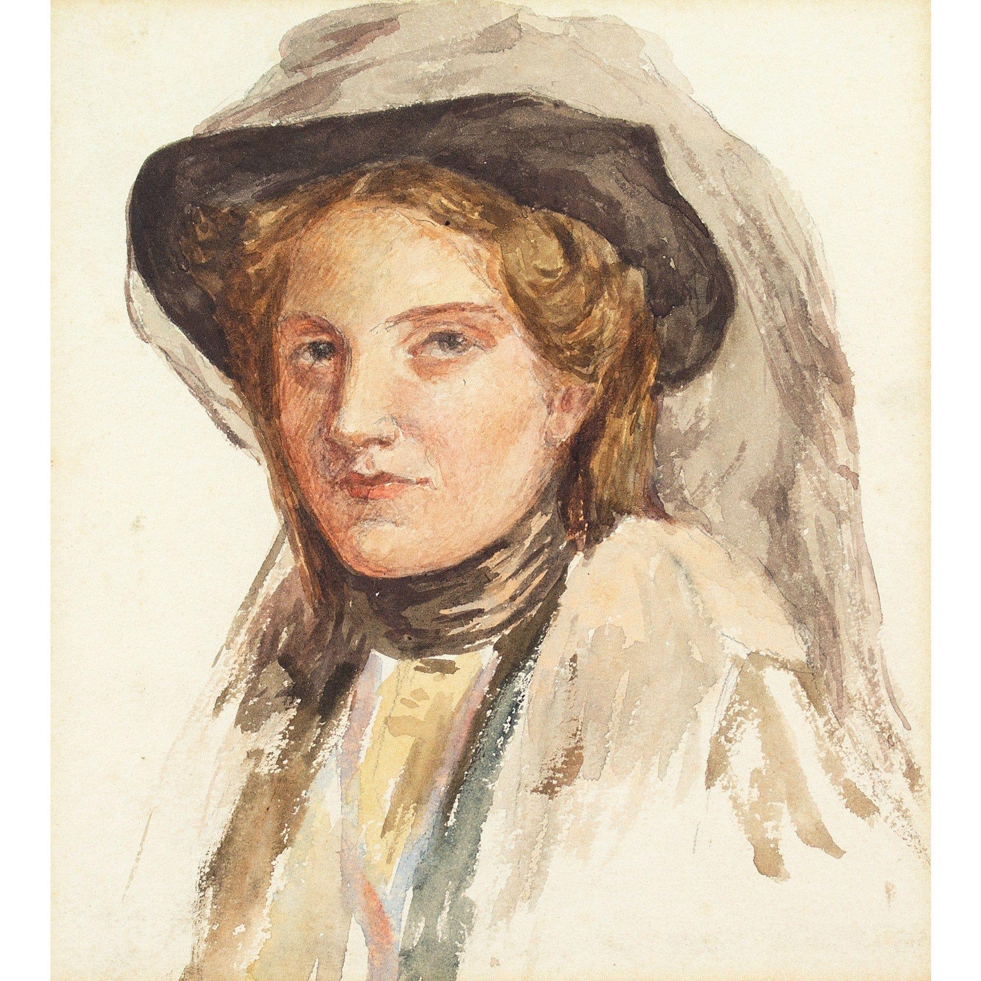 Late 19th-Century British School, Portrait Study Of A Woman, Watercolour - English School Art by Unknown
