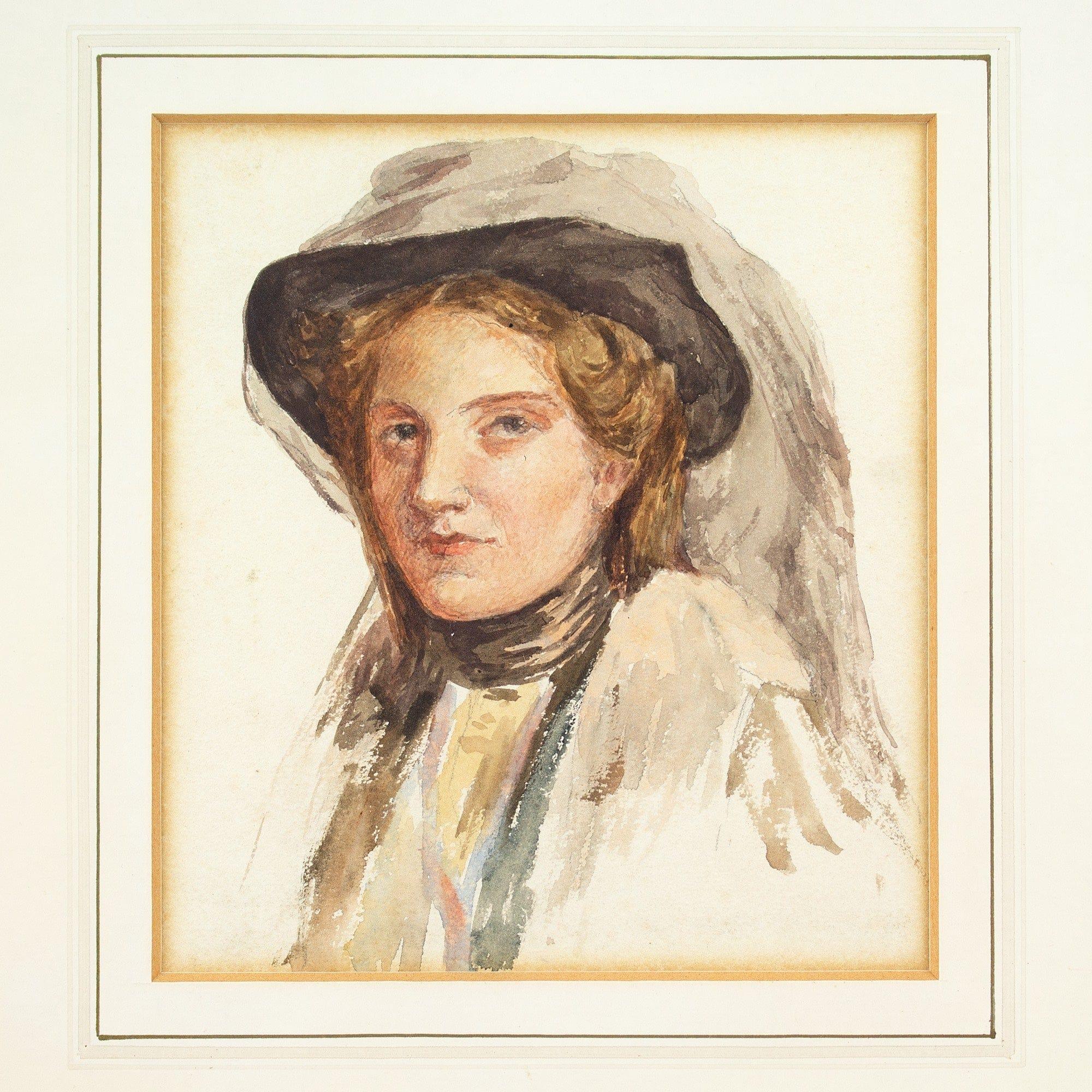 Late 19th-Century British School, Portrait Study Of A Woman, Watercolour For Sale 2