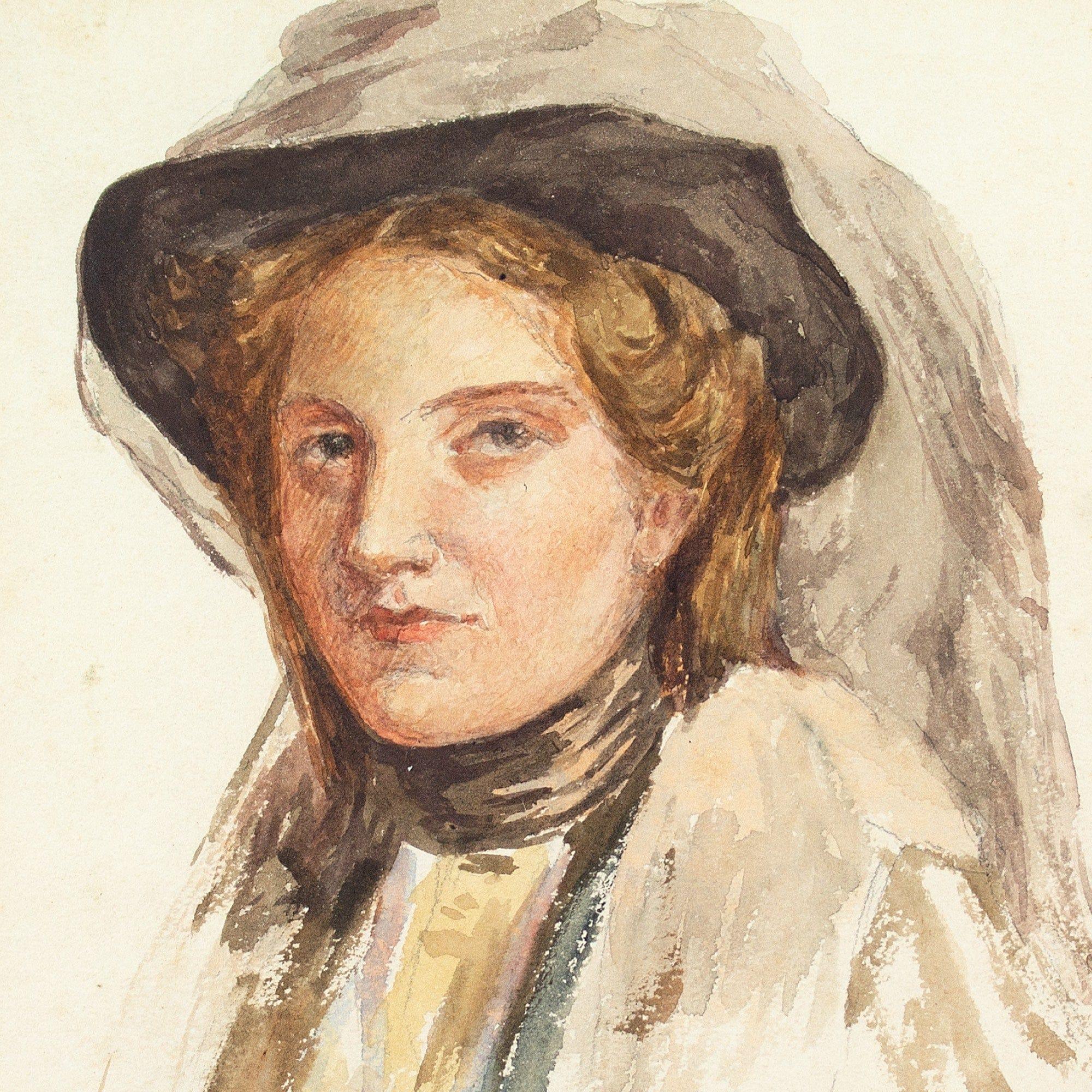 Late 19th-Century British School, Portrait Study Of A Woman, Watercolour For Sale 4