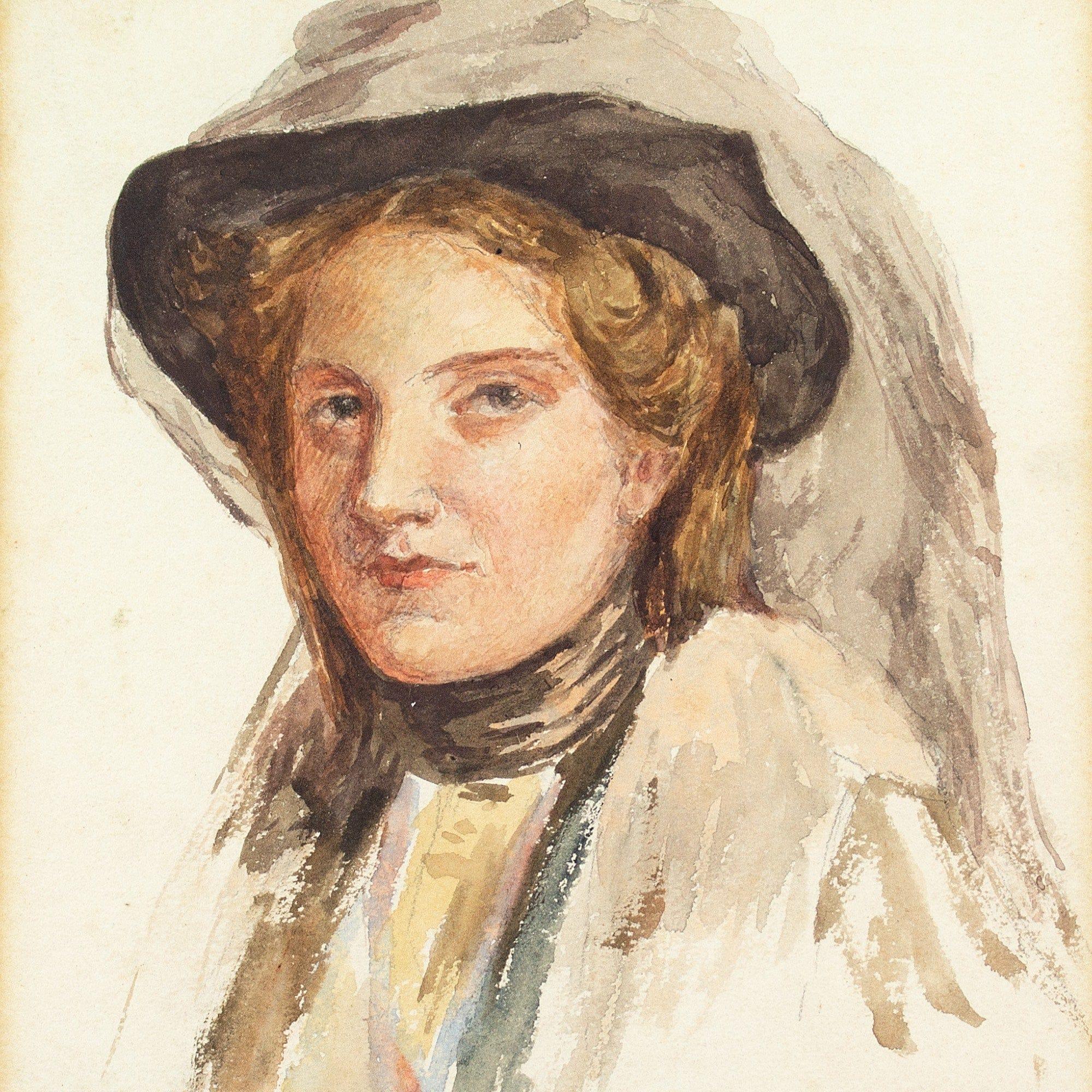 Late 19th-Century British School, Portrait Study Of A Woman, Watercolour For Sale 3