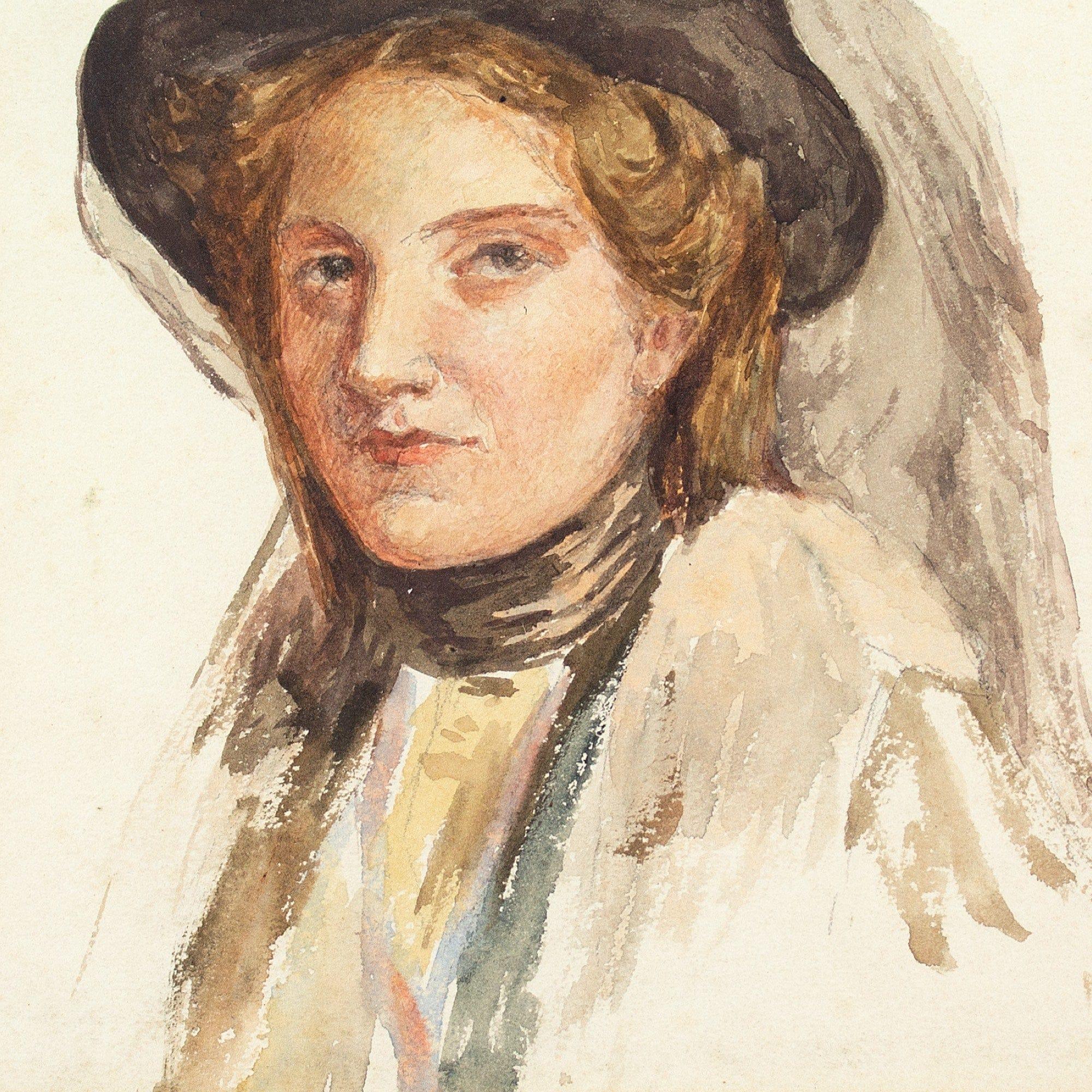 Late 19th-Century British School, Portrait Study Of A Woman, Watercolour For Sale 5