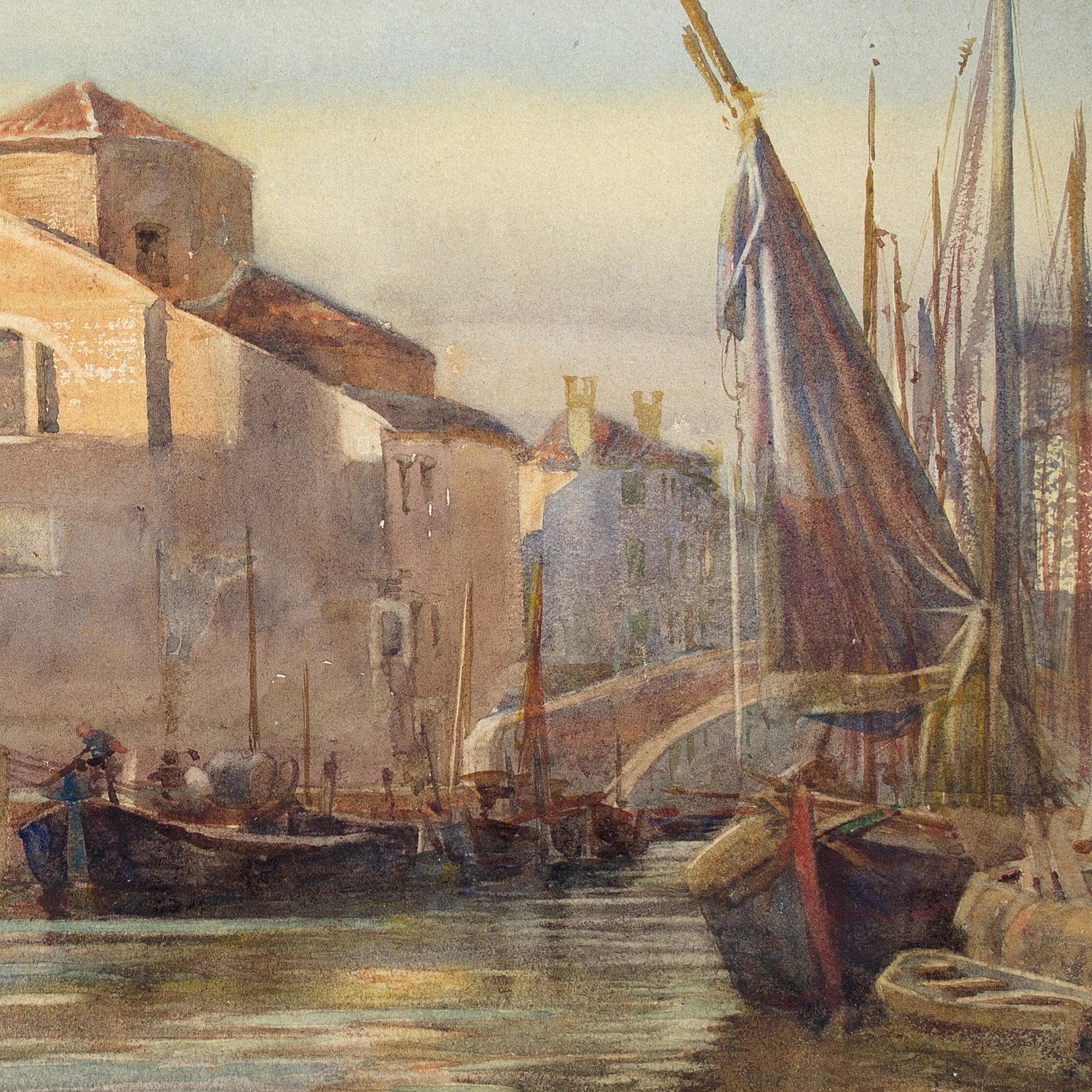 Early 20th-Century English School, Venetian Canal Scene With Sailboats 3