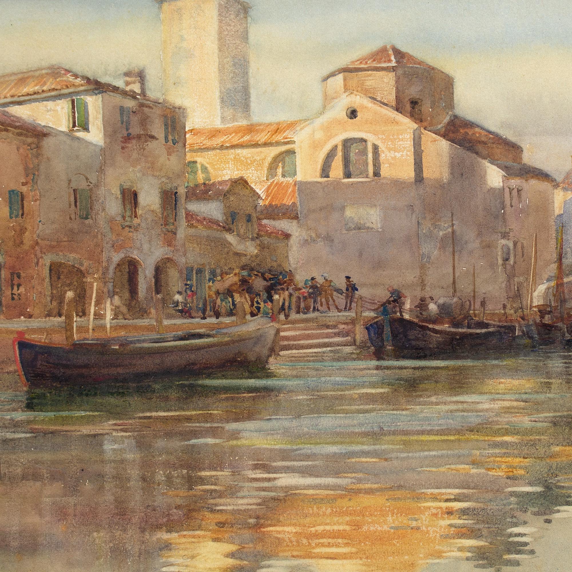 Early 20th-Century English School, Venetian Canal Scene With Sailboats 5