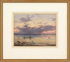 William Stephen Coleman, Coastal Landscape With Sunset, Watercolour