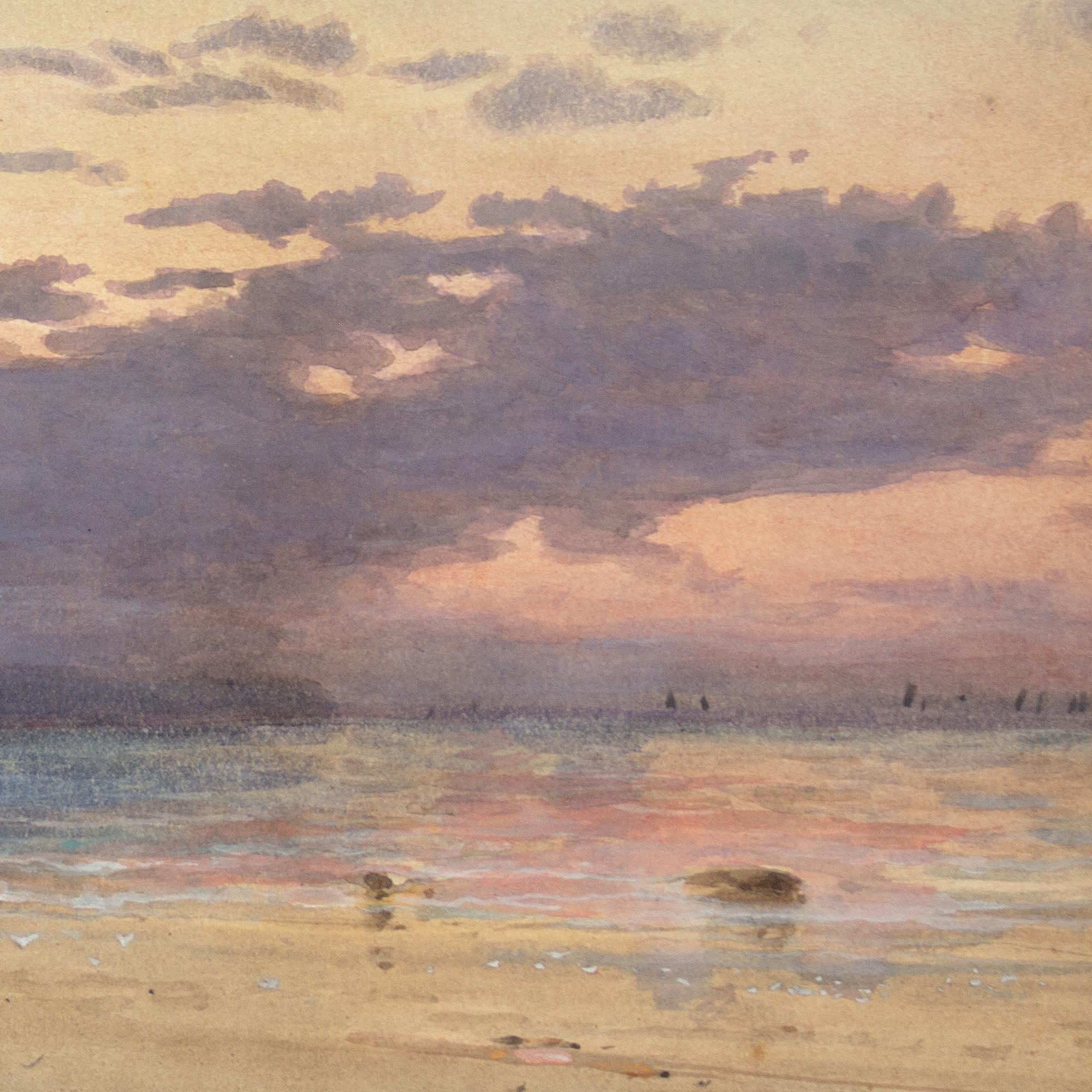 William Stephen Coleman, Coastal Landscape With Sunset, Watercolour For Sale 4