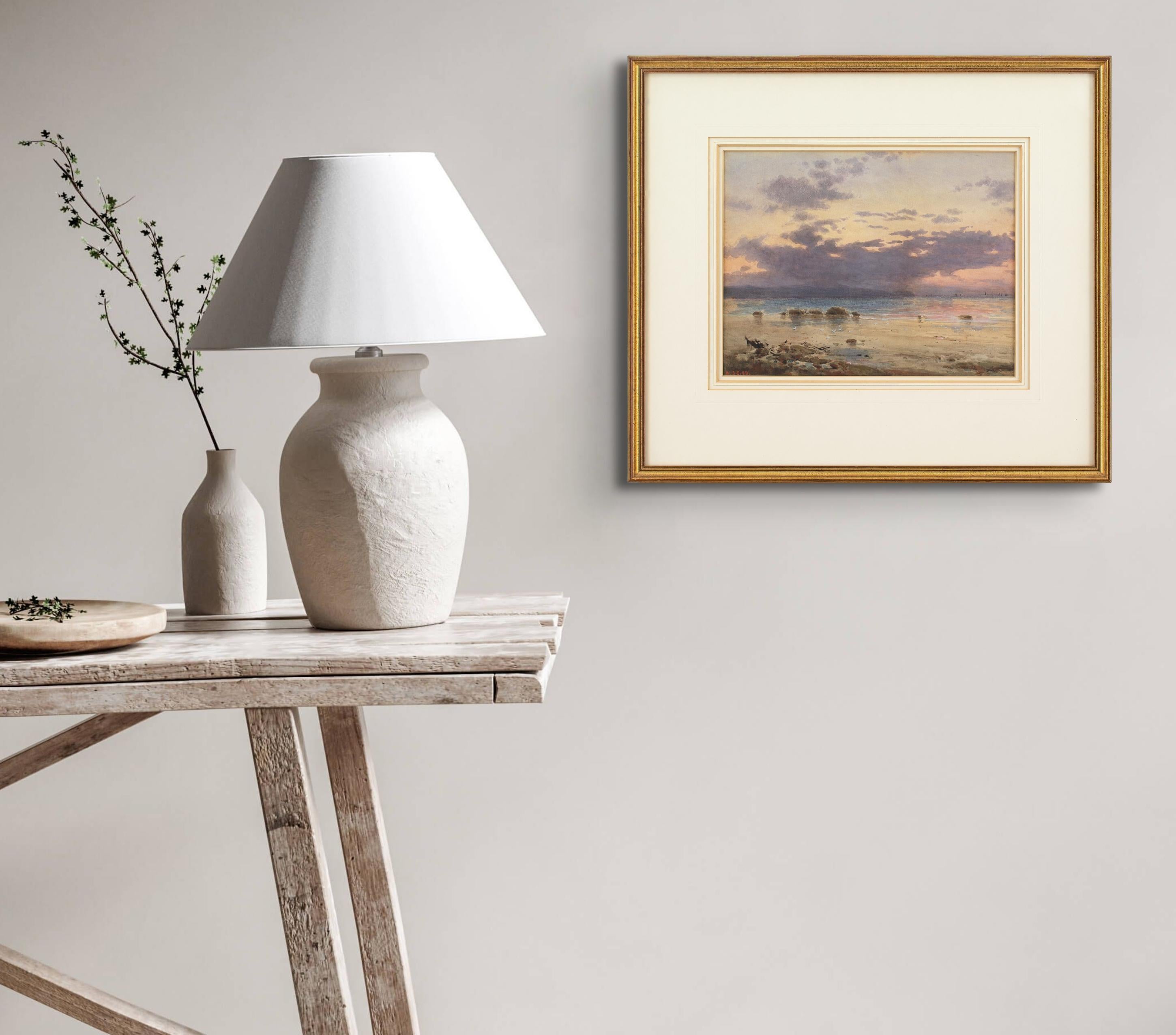 William Stephen Coleman, Coastal Landscape With Sunset, Watercolour For Sale 3