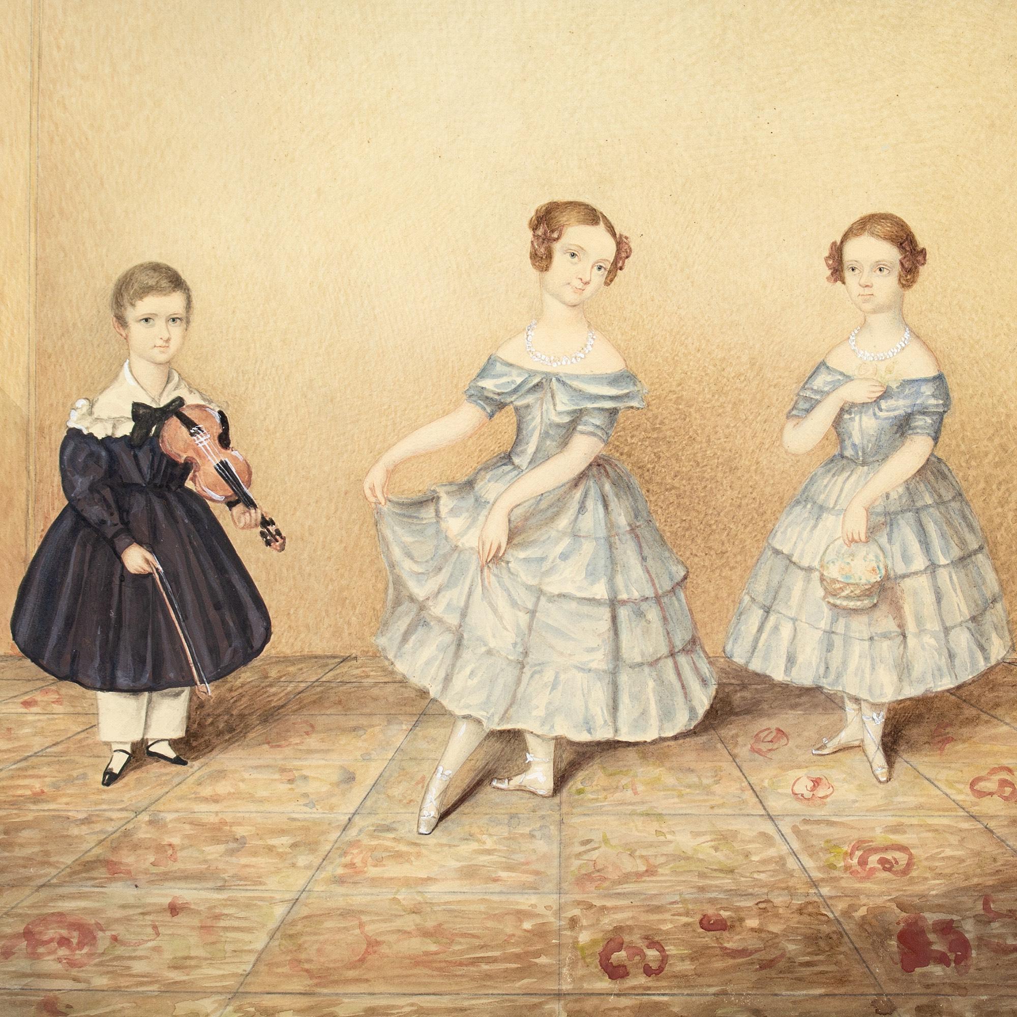 19th-Century English School, Gruppenbildnis von drei Kindern 2