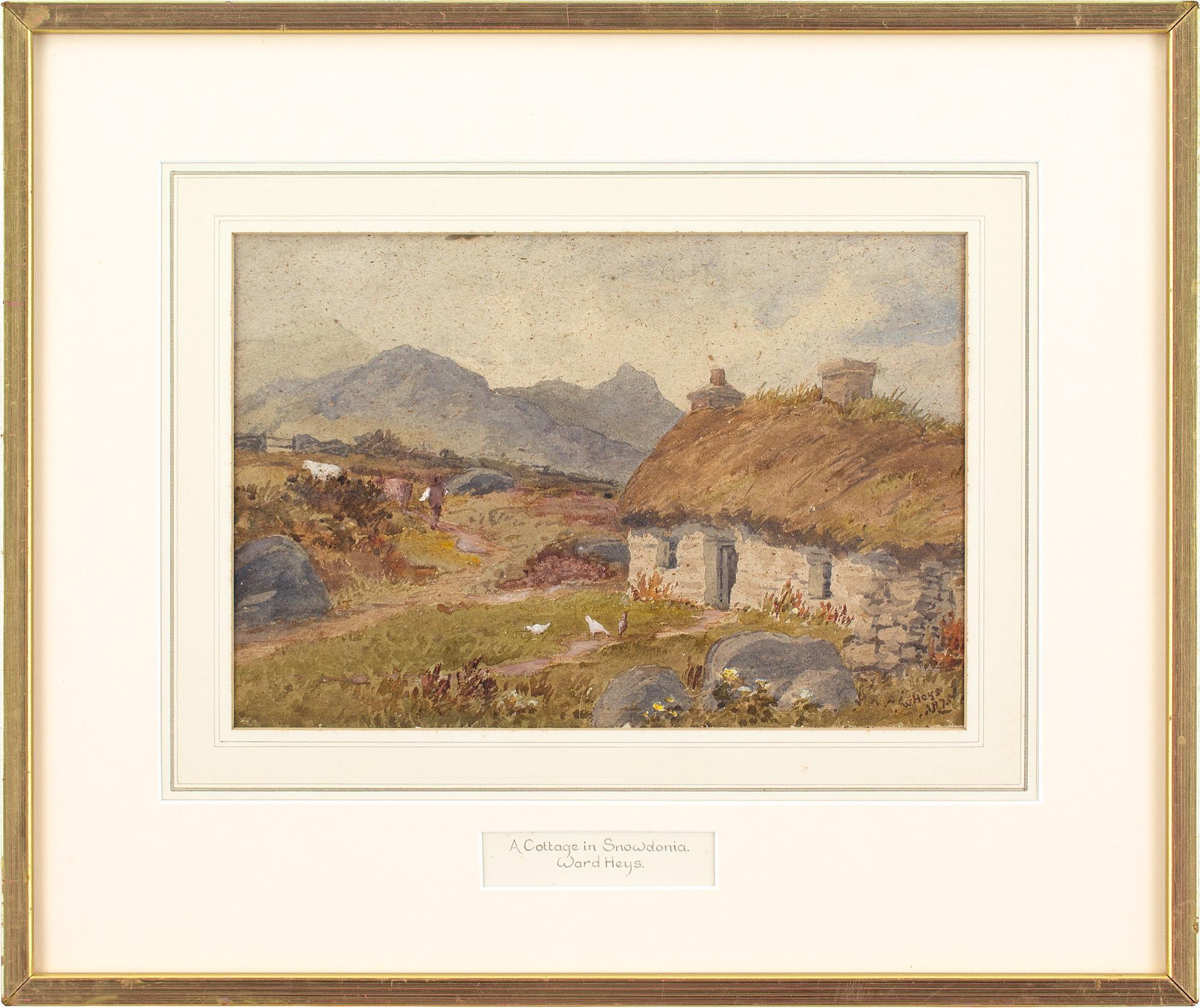 This rugged late 19th-century watercolour by British artist Ward Heys (1836-1911) depicts a Snowdonian landscape with thatched cottage, figure and chickens.

Perched alongside a ramshackle cottage amid lofty environs, the artist sets to work.