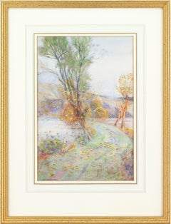 Lily Bristow, Autumnal Landscape With Pond, Antique Watercolour