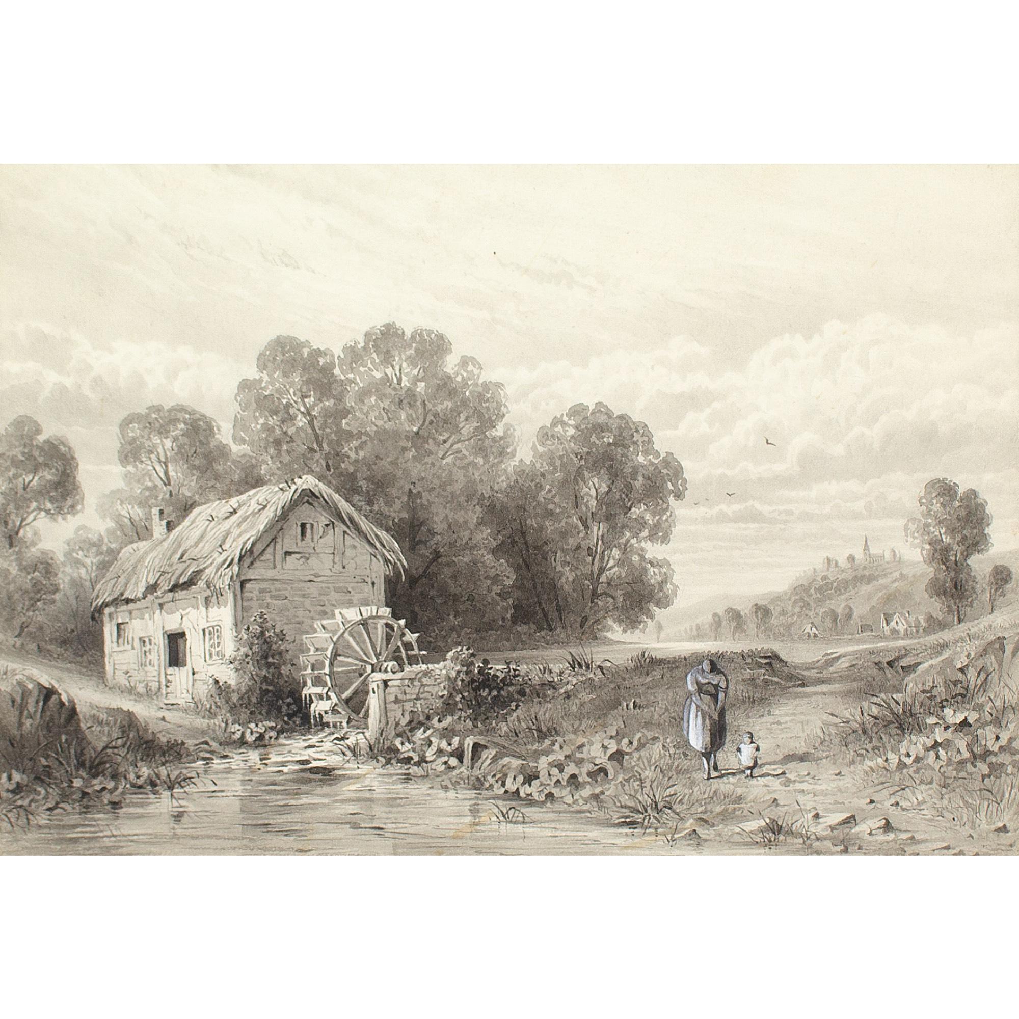 Edmond Albert Joseph Tyrel de Poix, Landscape With Watermill, Mother & Child For Sale 1