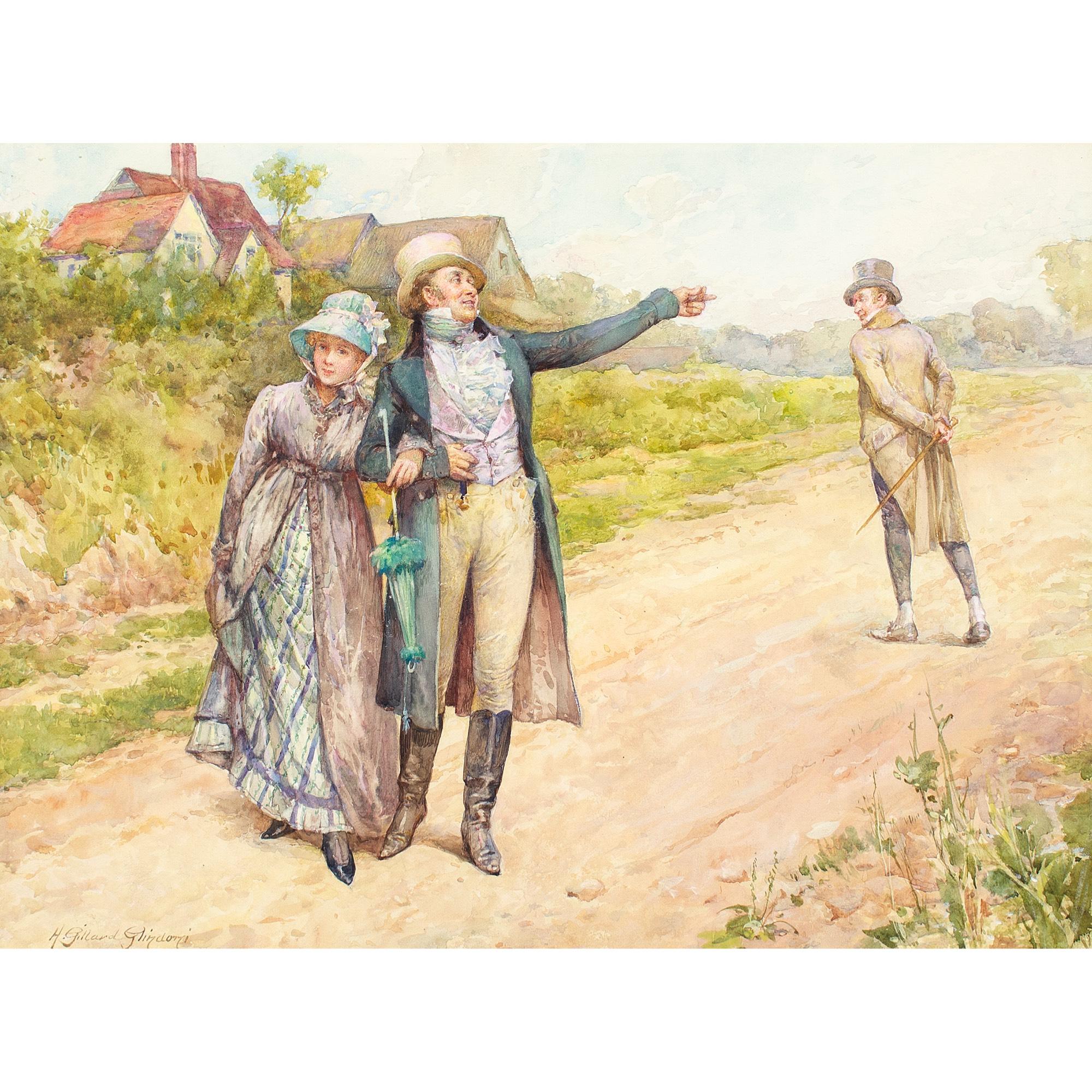 Henry Gillard Glindoni, The Friendly Chat, Watercolour For Sale 1