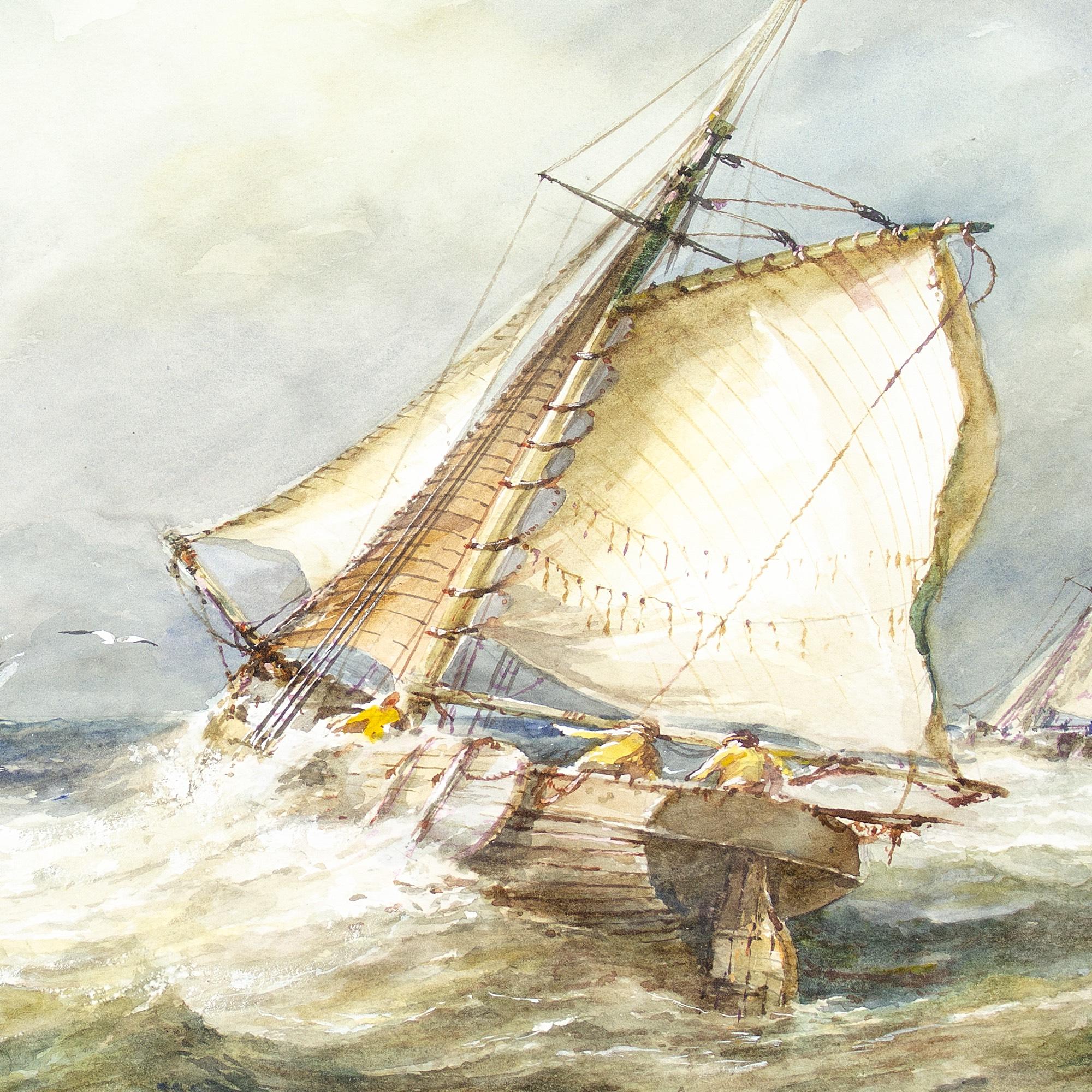 Edward A Swan, Turbulent Marine Scene, Watercolour For Sale 4